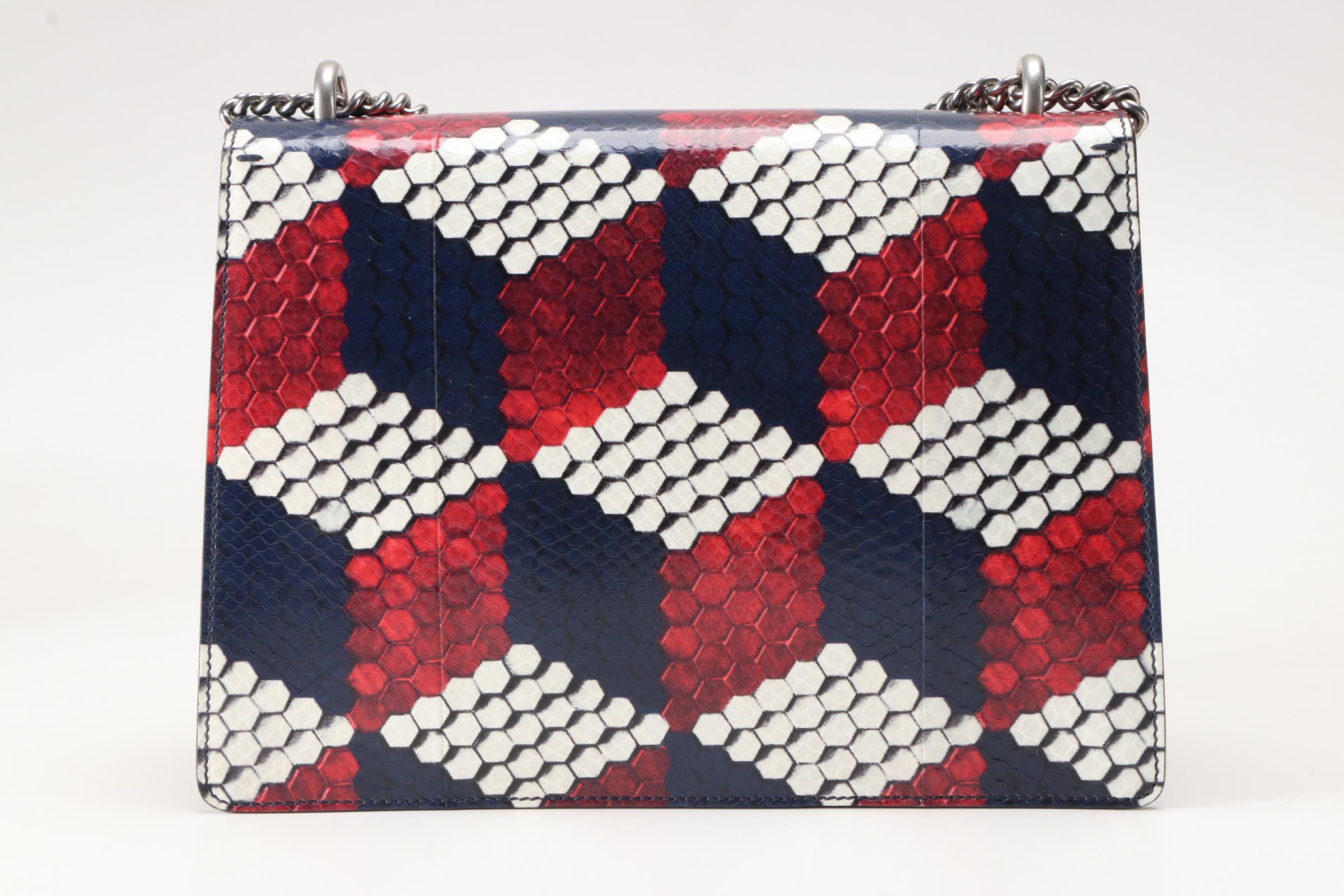 Gucci Red, White and Blue Cubic Python Dionysus Medium Shoulder Bag