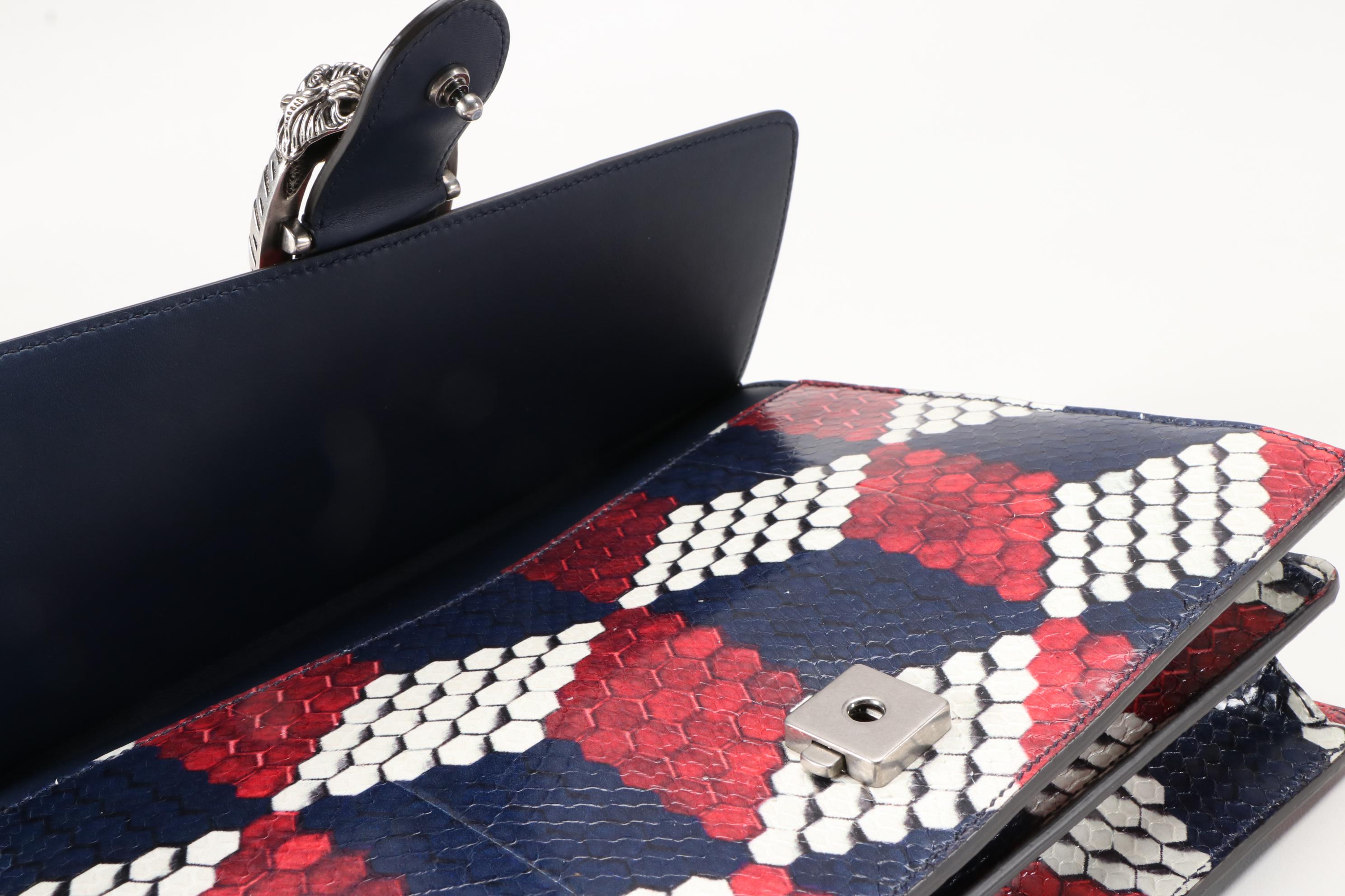 Gucci Red, White and Blue Cubic Python Dionysus Medium Shoulder Bag