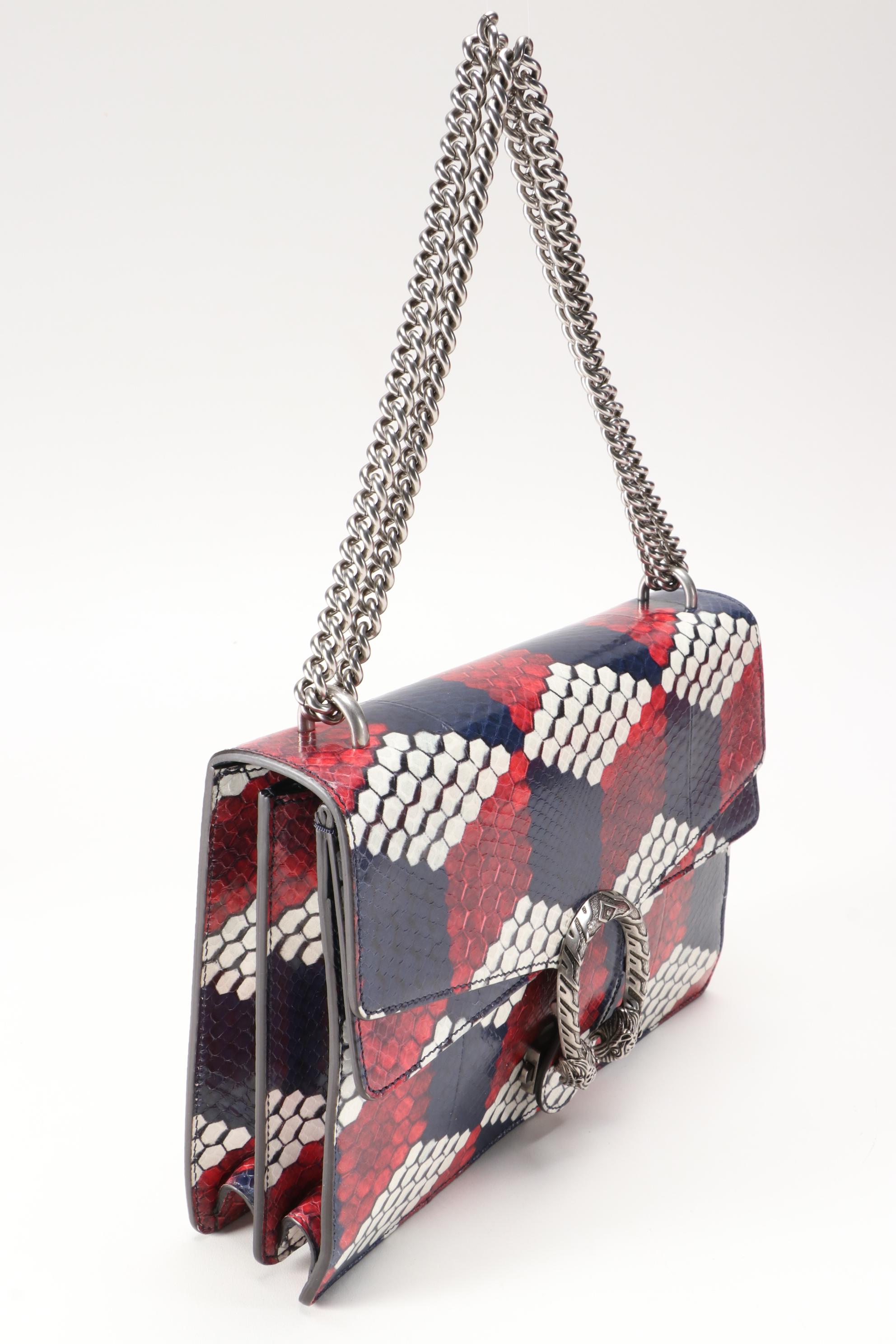 Gucci Red, White and Blue Cubic Python Dionysus Medium Shoulder Bag