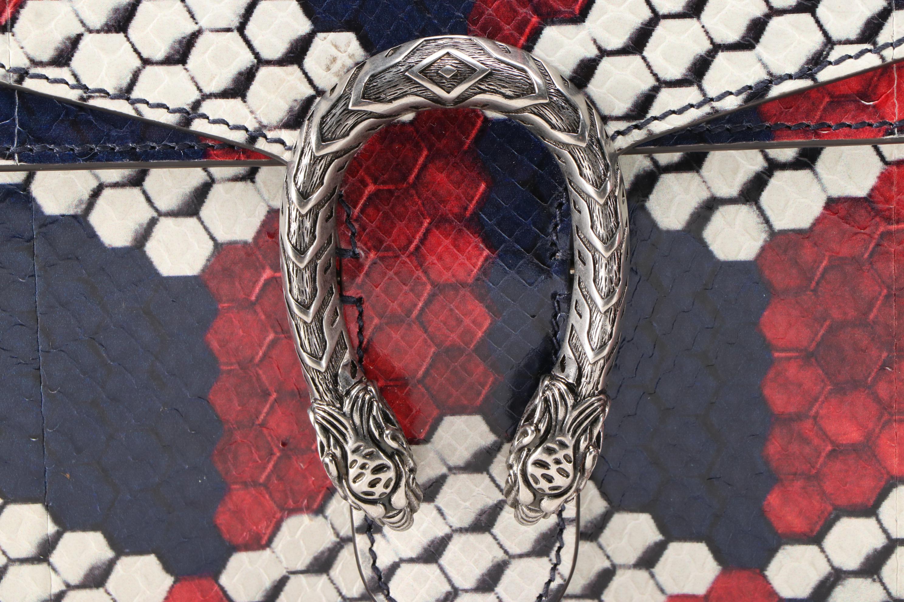 Gucci Red, White and Blue Cubic Python Dionysus Medium Shoulder Bag