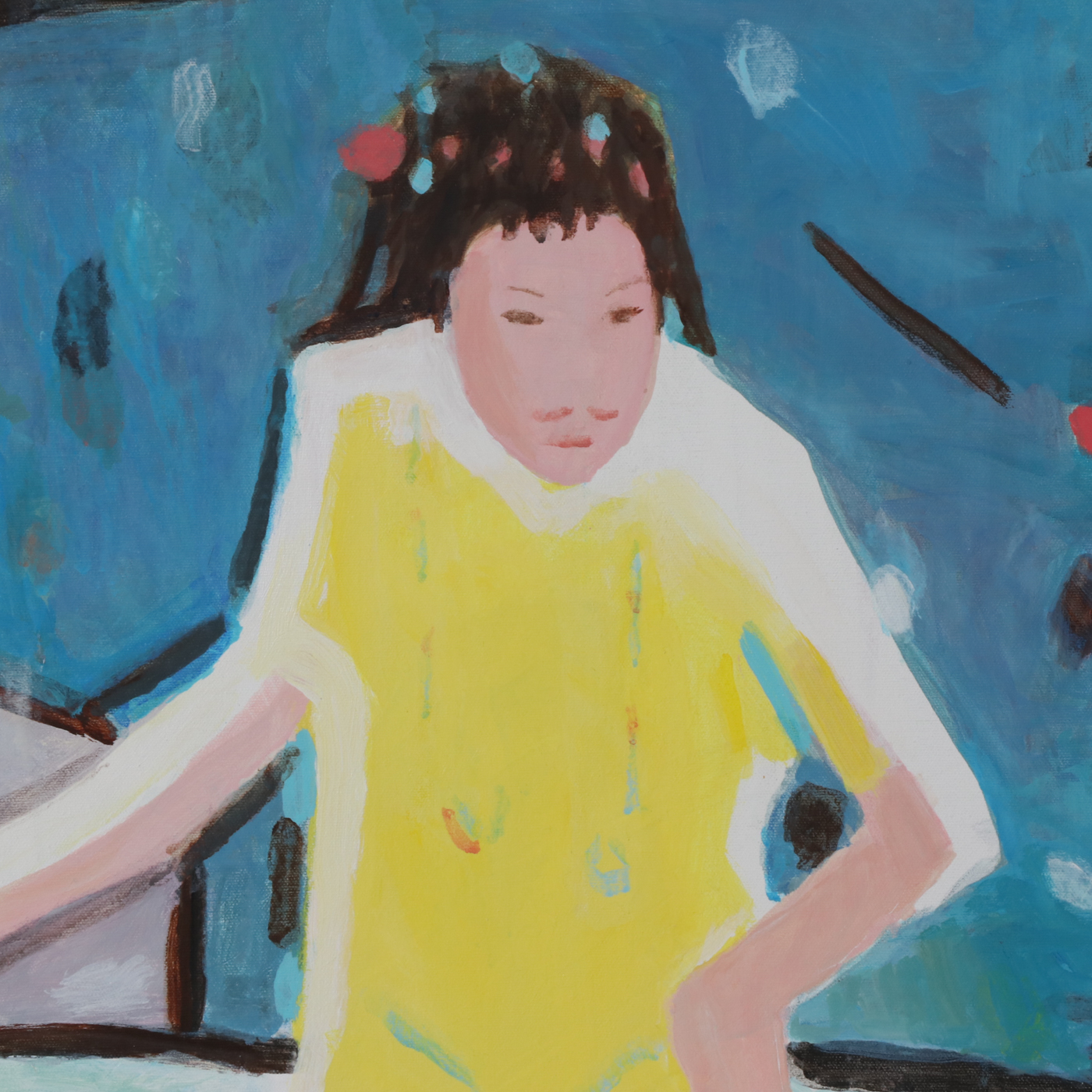 Jen Pang Abstract Oil Painting of Woman with Guitar