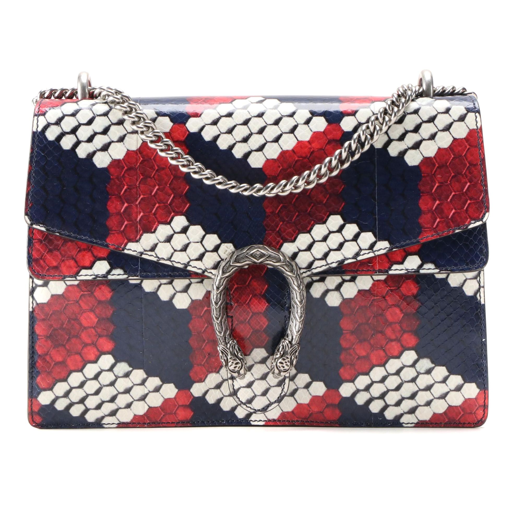 Gucci Red, White and Blue Cubic Python Dionysus Medium Shoulder Bag