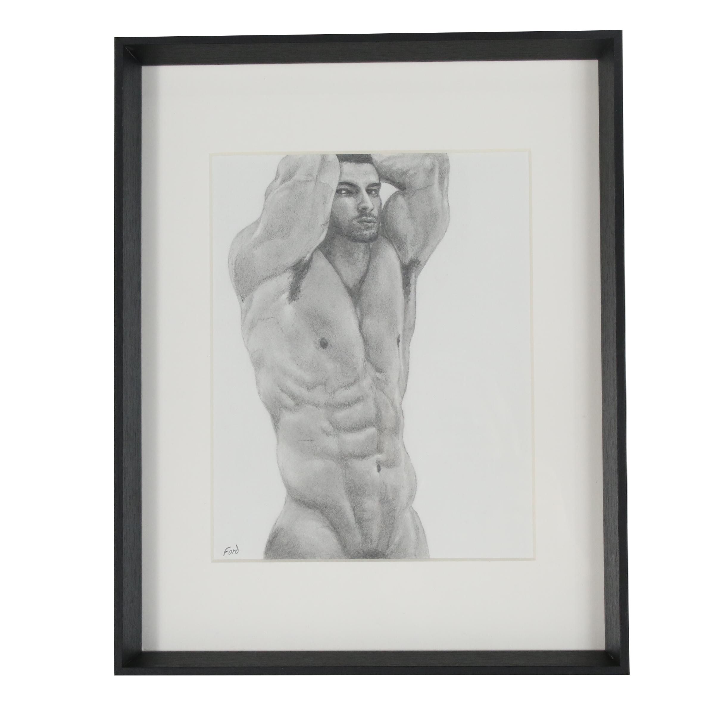Kevin Ford Drawing of Male Nude, Late 20th Century