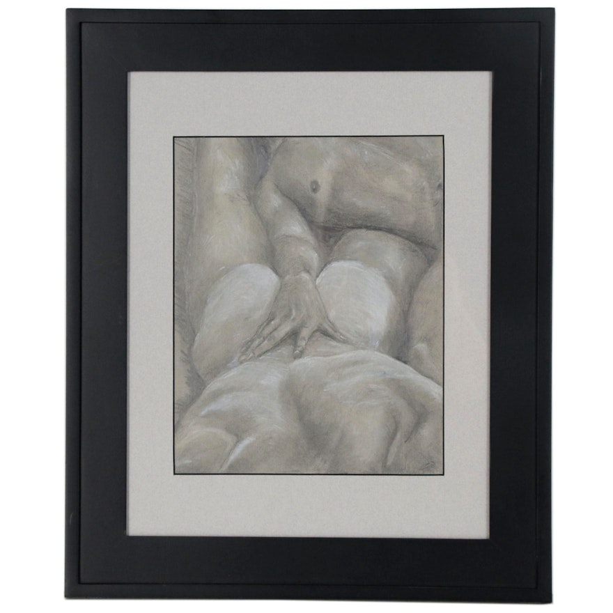 Kevin Ford Figural Graphite and Pastel Drawing