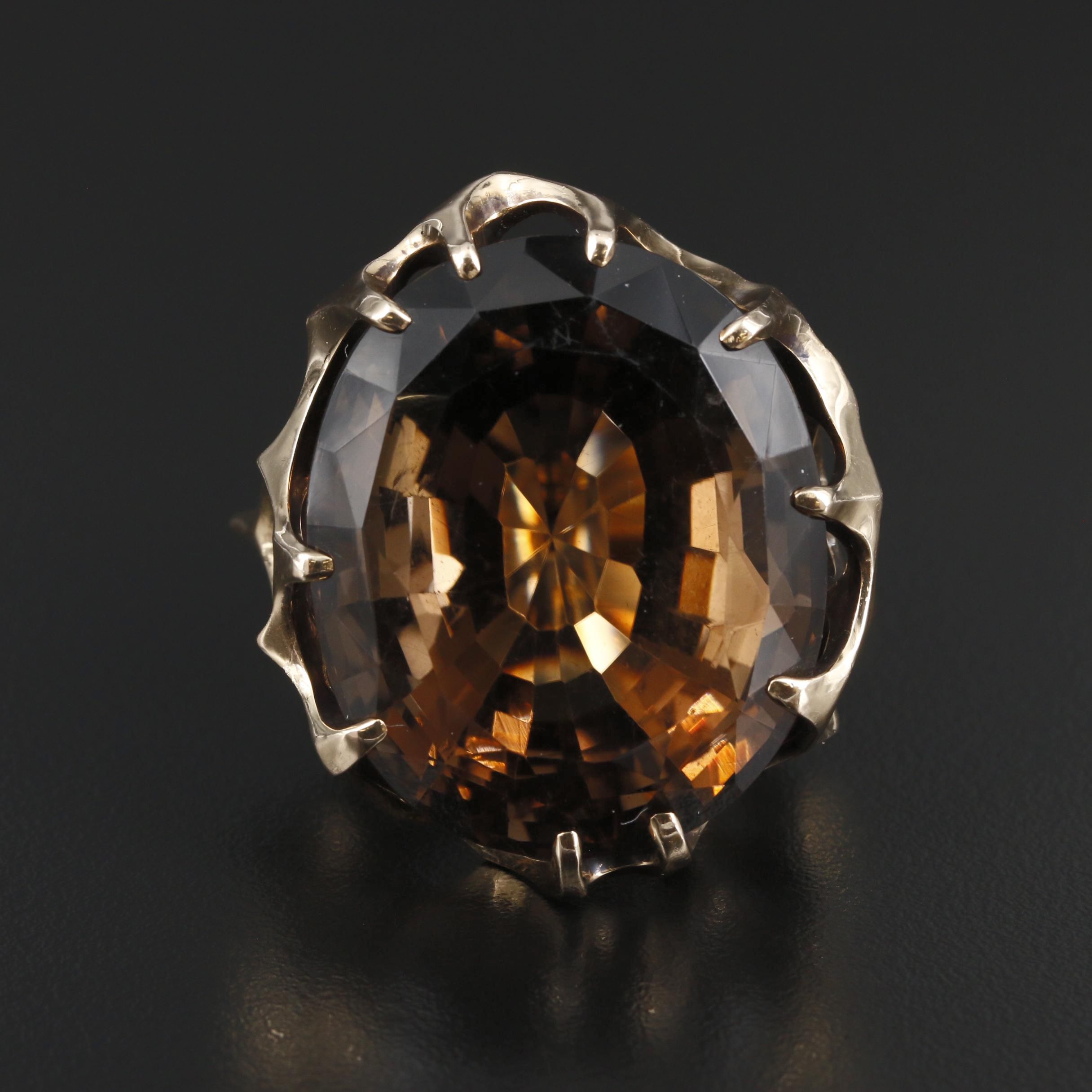 Modern Biomorphic 14K Gold 116.36 CT Smoky Quartz Statement Ring