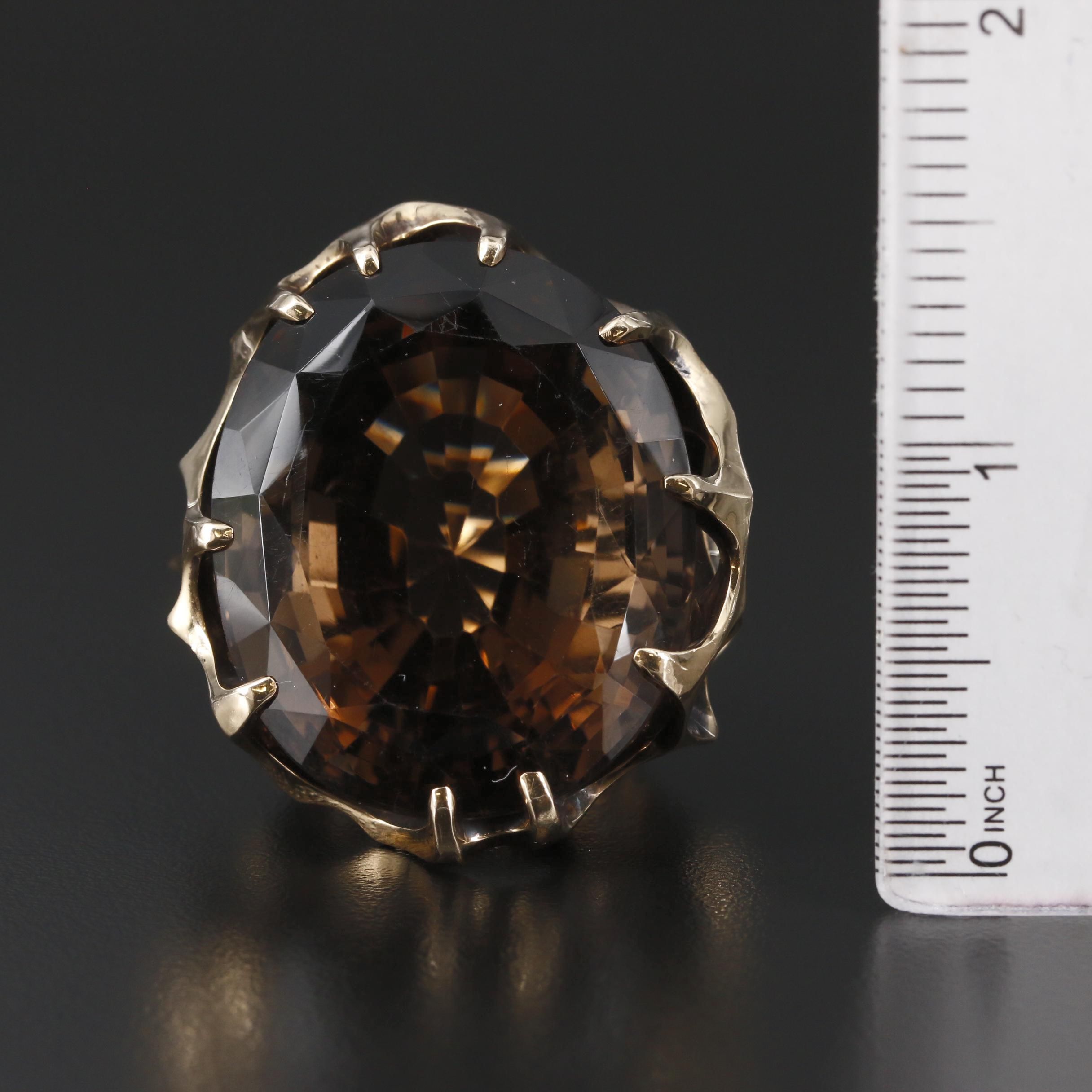 Modern Biomorphic 14K Gold 116.36 CT Smoky Quartz Statement Ring