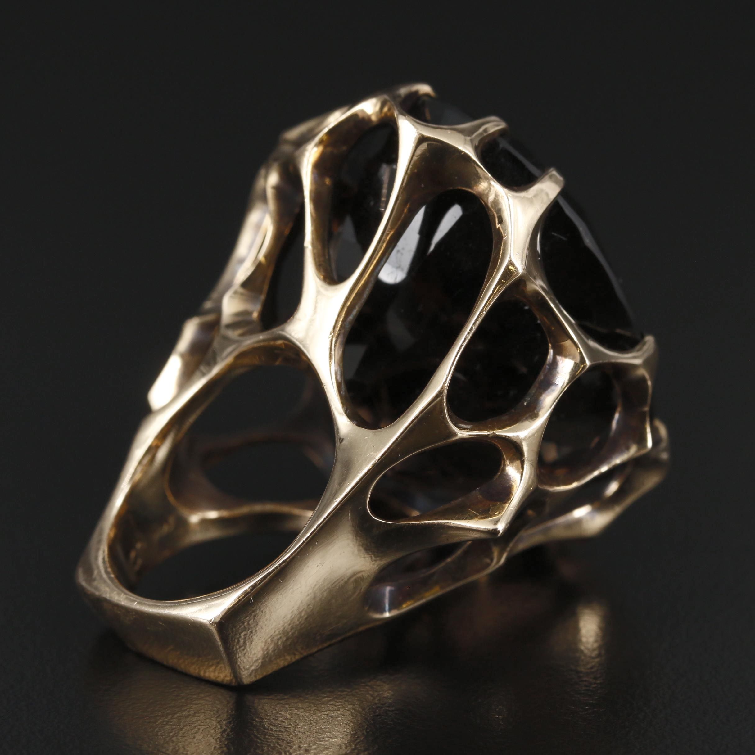 Modern Biomorphic 14K Gold 116.36 CT Smoky Quartz Statement Ring