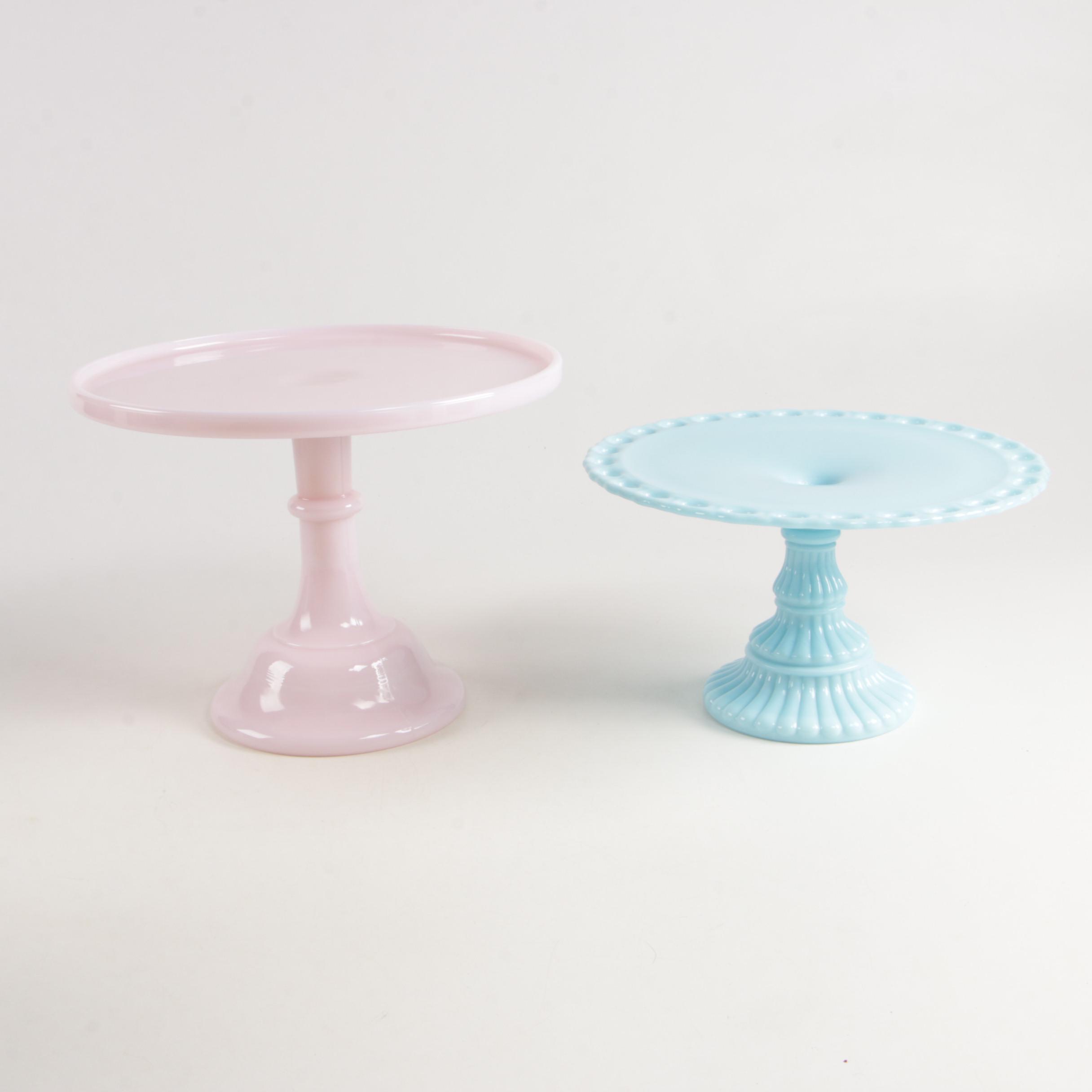 Mosser Jadeite, Pink and Milk Glass Cake Stands with Imperial Glass Cake Stand