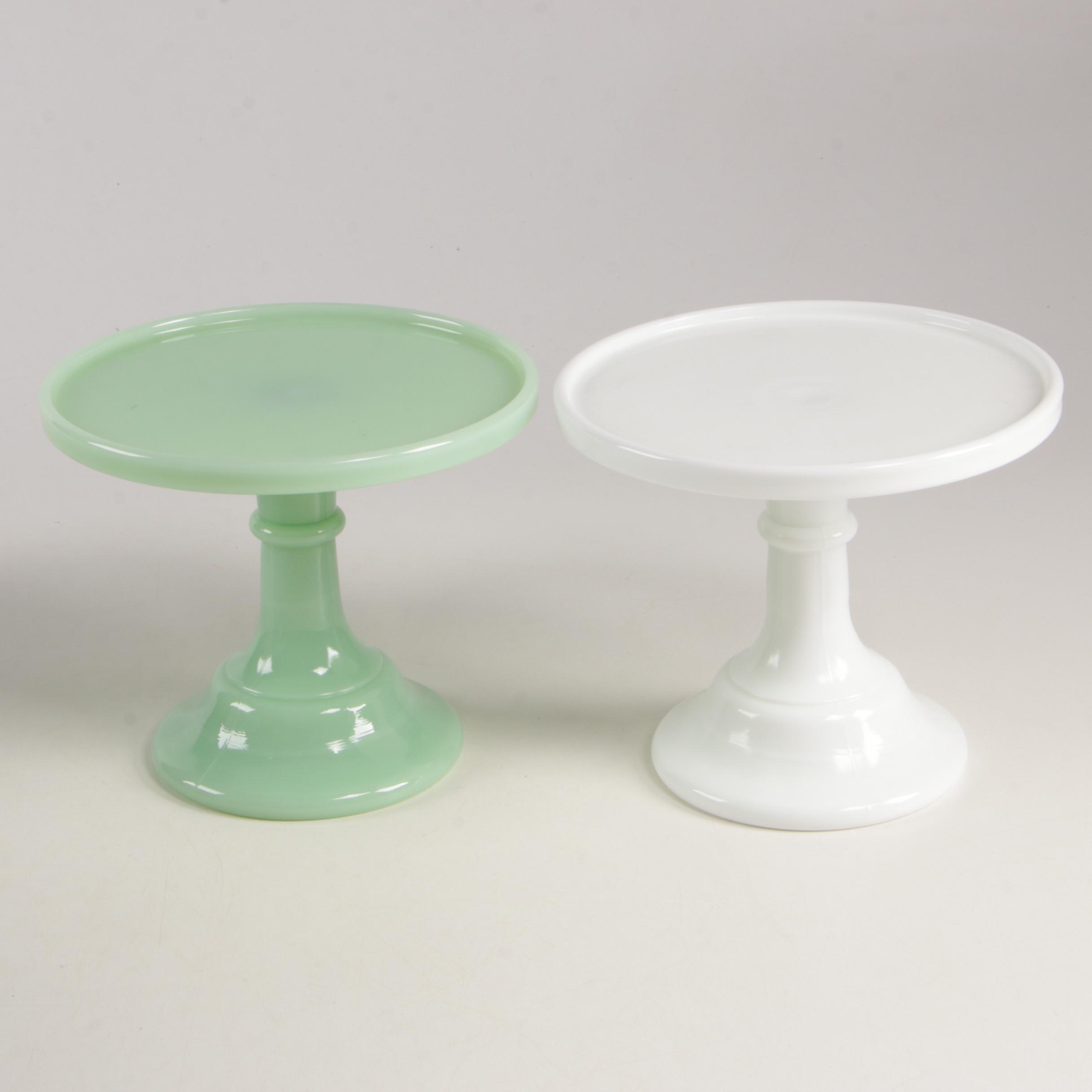 Mosser Jadeite, Pink and Milk Glass Cake Stands with Imperial Glass Cake Stand