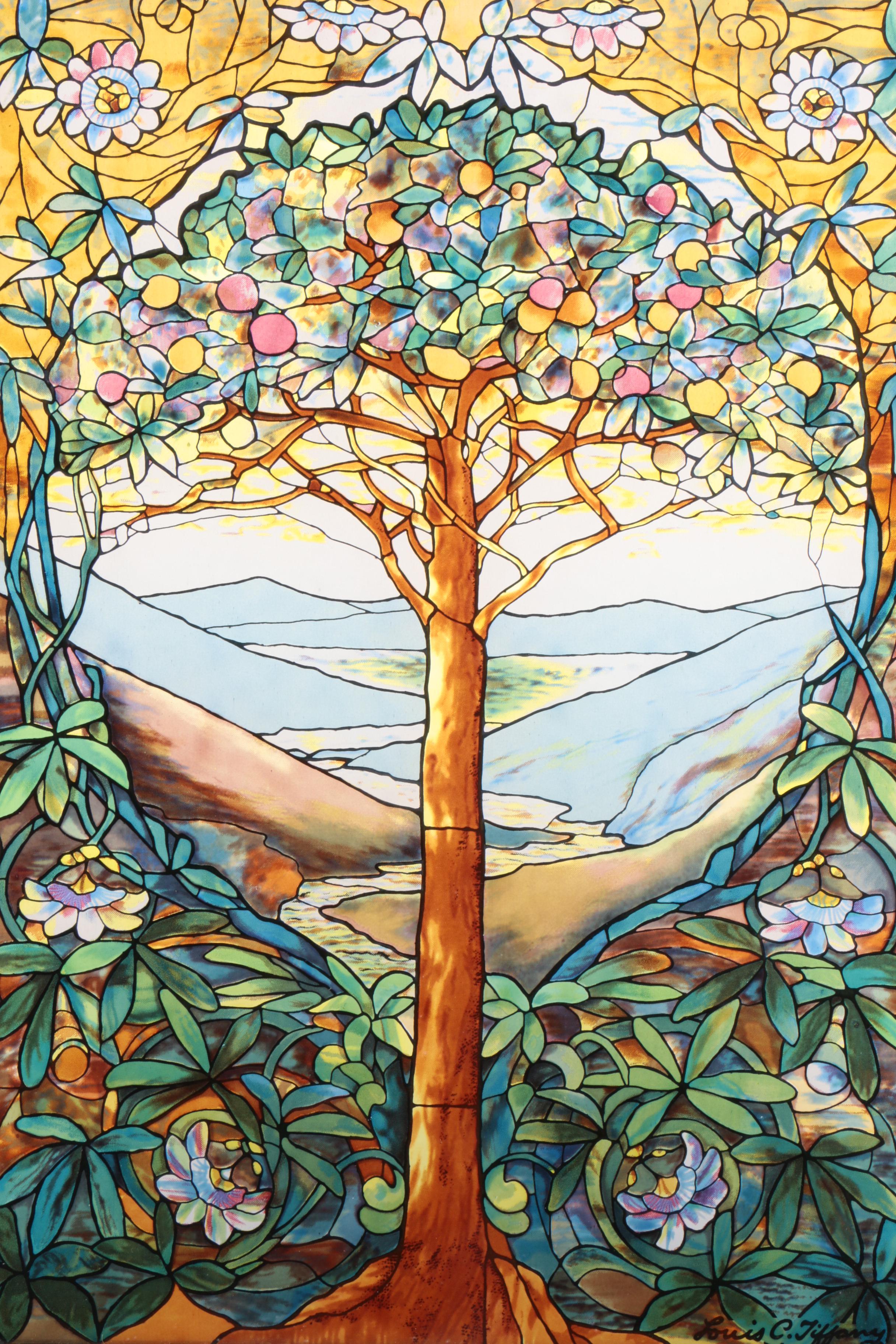 "Tree of Life" Stained Glass Window Hanging after Louis C. Tiffany