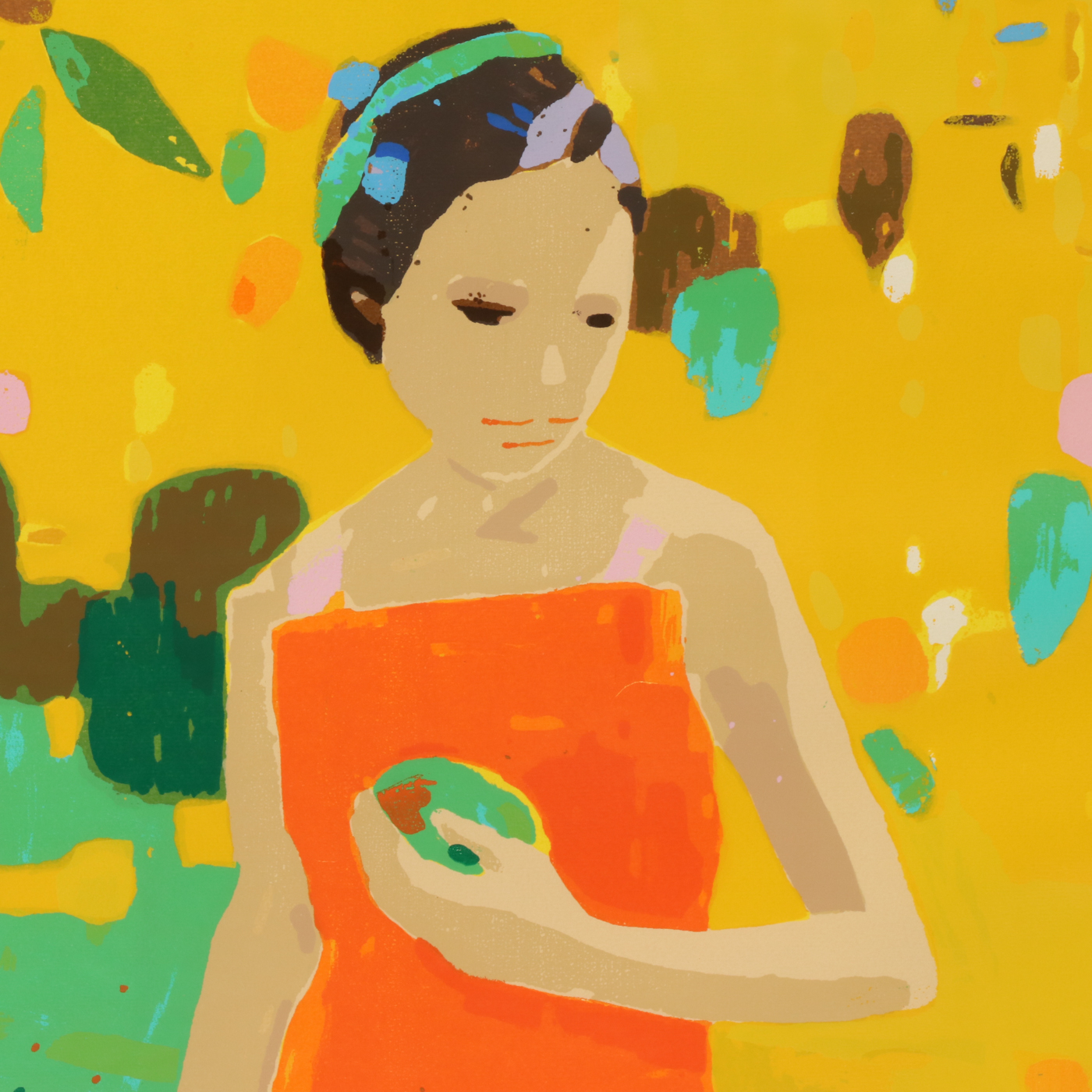 Jen Pang Serigraph "Girl with Fruit"
