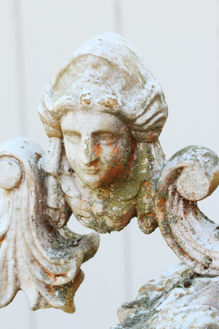 Painted Cast Iron Garden Urn with Figural Handles, Antique