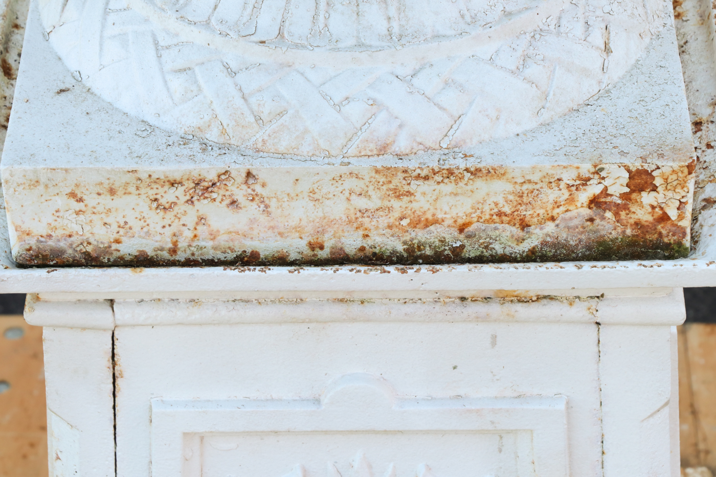 Painted Cast Iron Garden Urn with Figural Handles, Antique