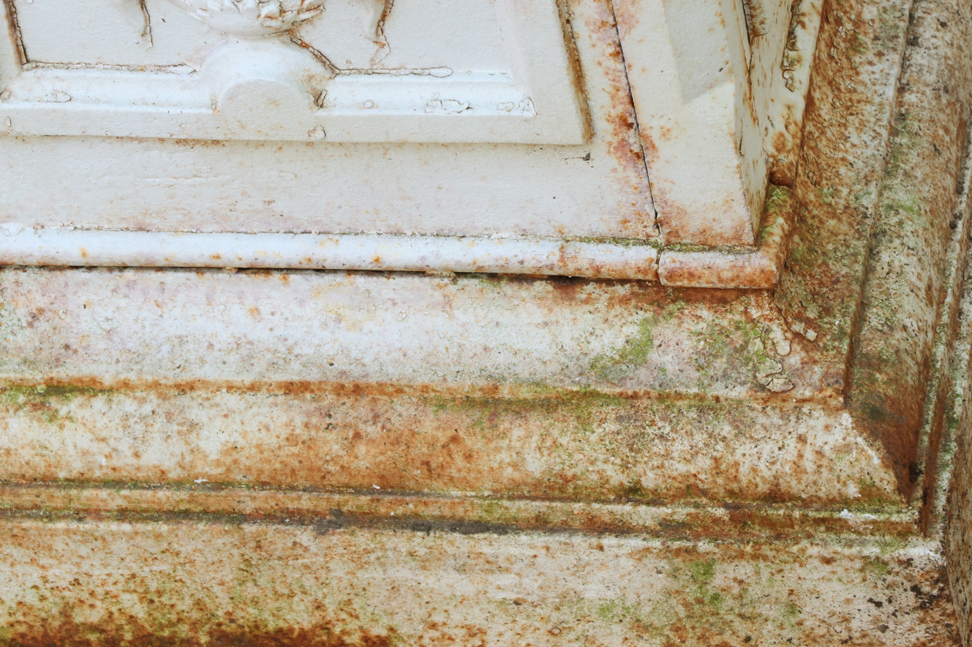 Painted Cast Iron Garden Urn with Figural Handles, Antique