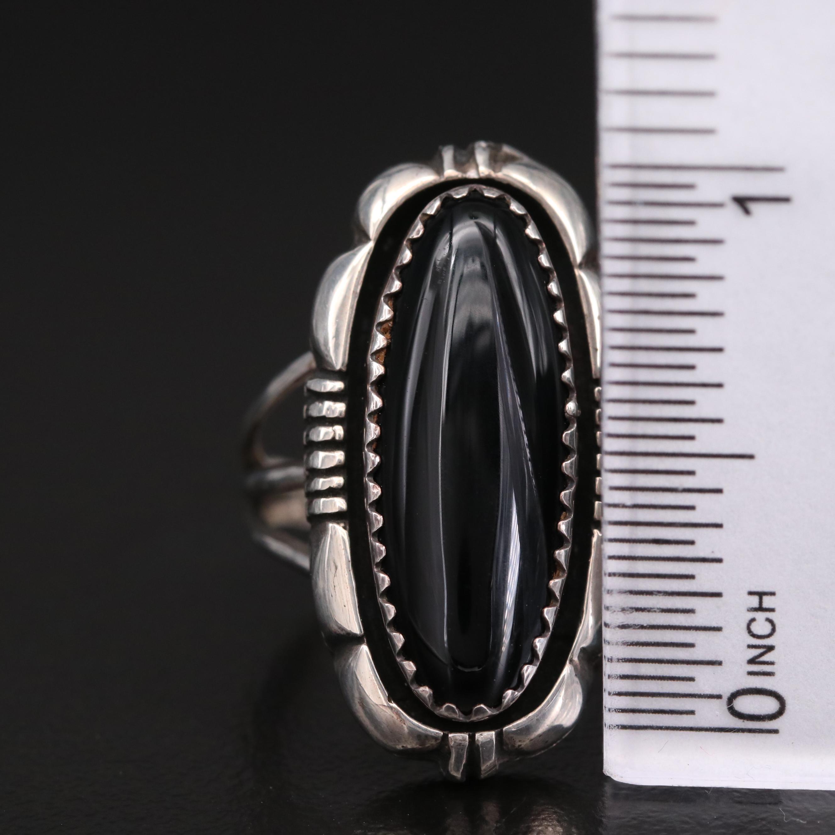 Leslie Yazzie Navajo Diné Shadow Box Rings with Turquoise and Black Onyx