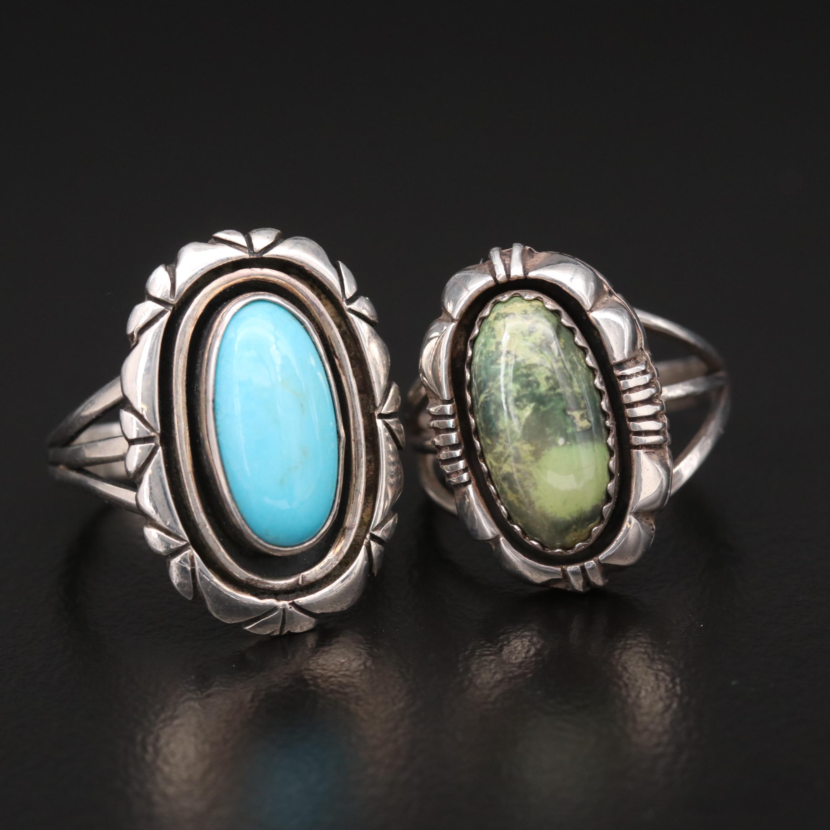 Leslie Yazzie Navajo Diné Shadow Box Rings with Turquoise and Black Onyx