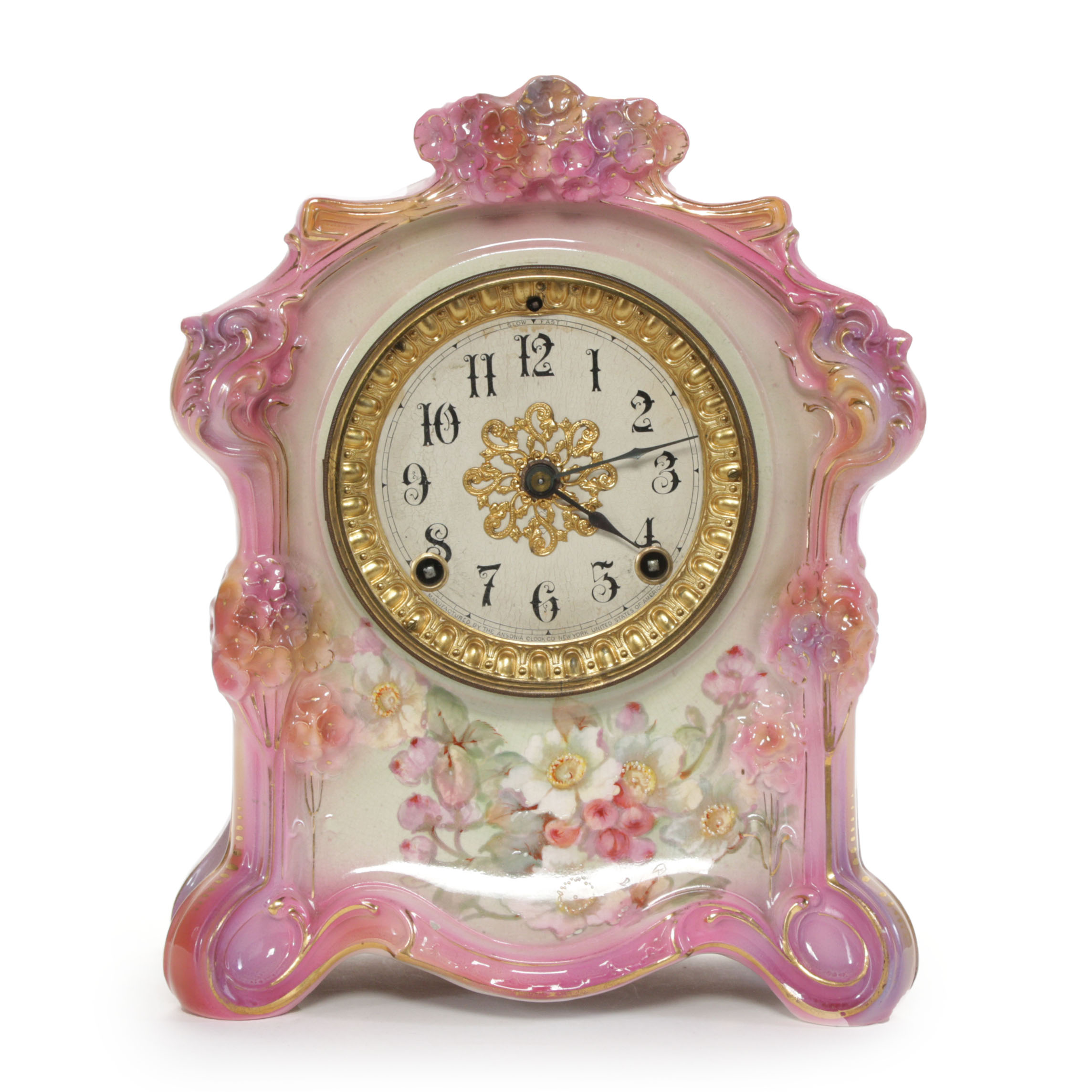 Ansonia Royal Bonn Porcelain Mantel Clock