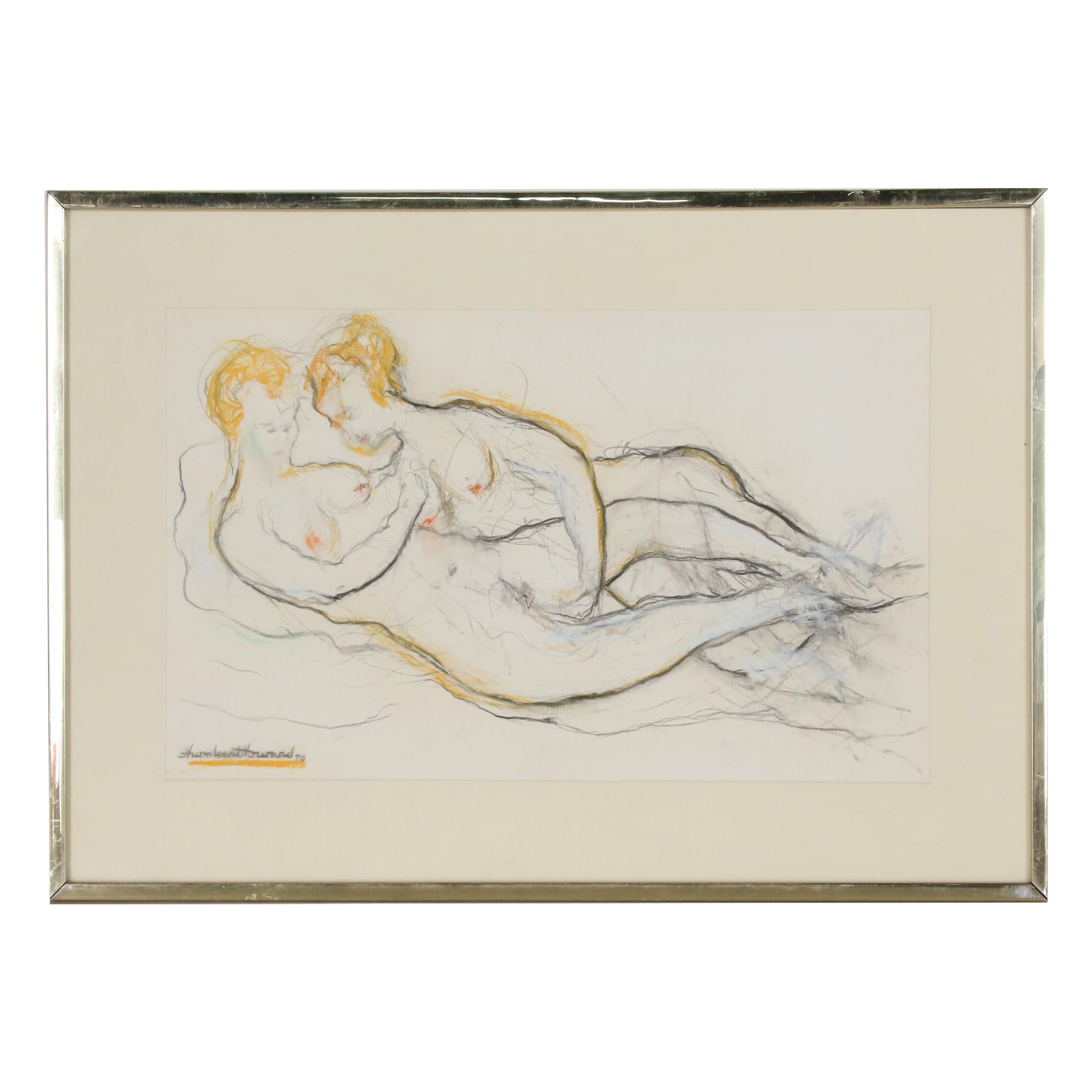 Humbert Howard Erotic Graphite and Pastel Drawing, 1970