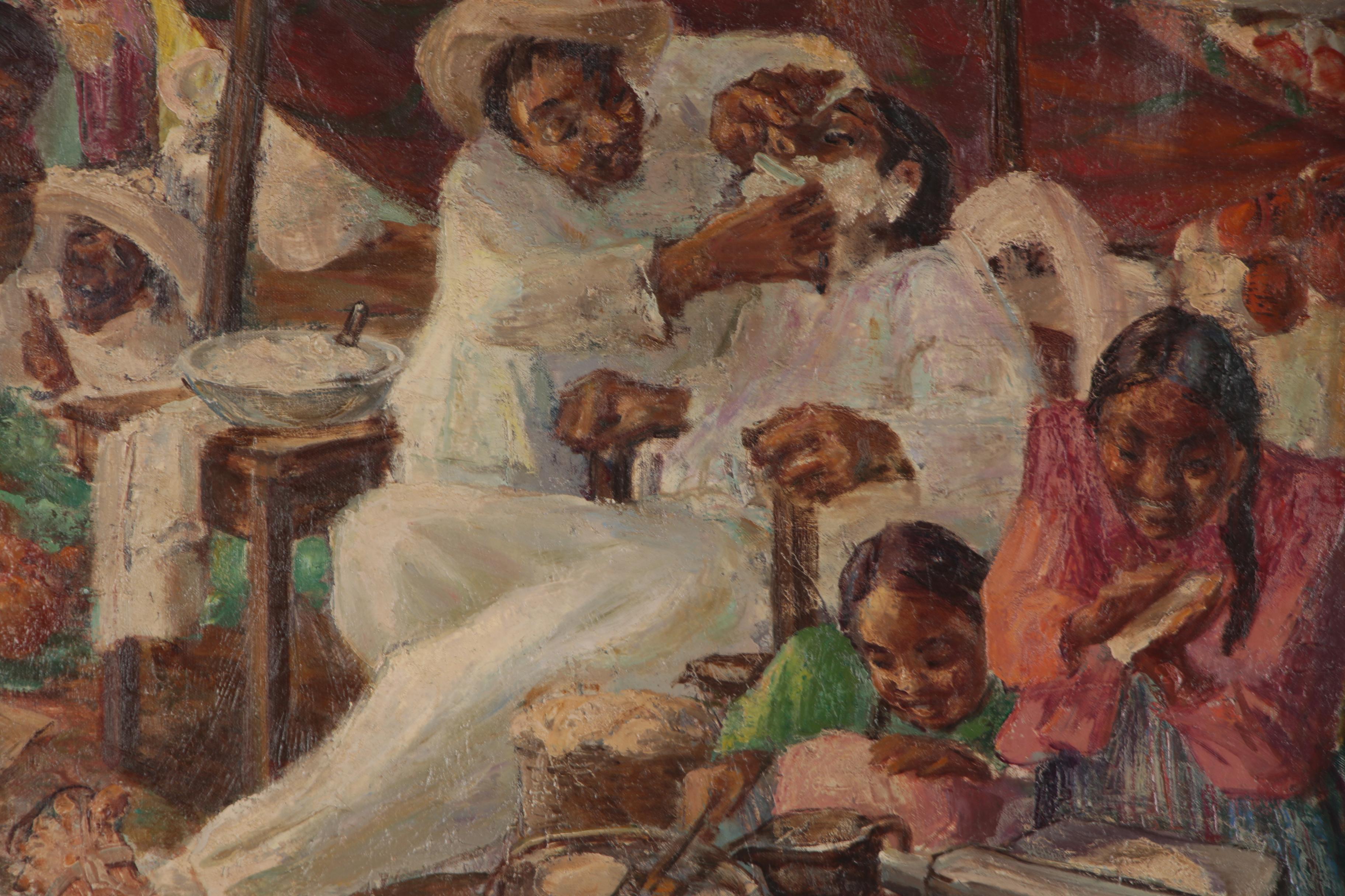 Irwin D. Hoffman Oil Painting "Barber Shop", circa 1936