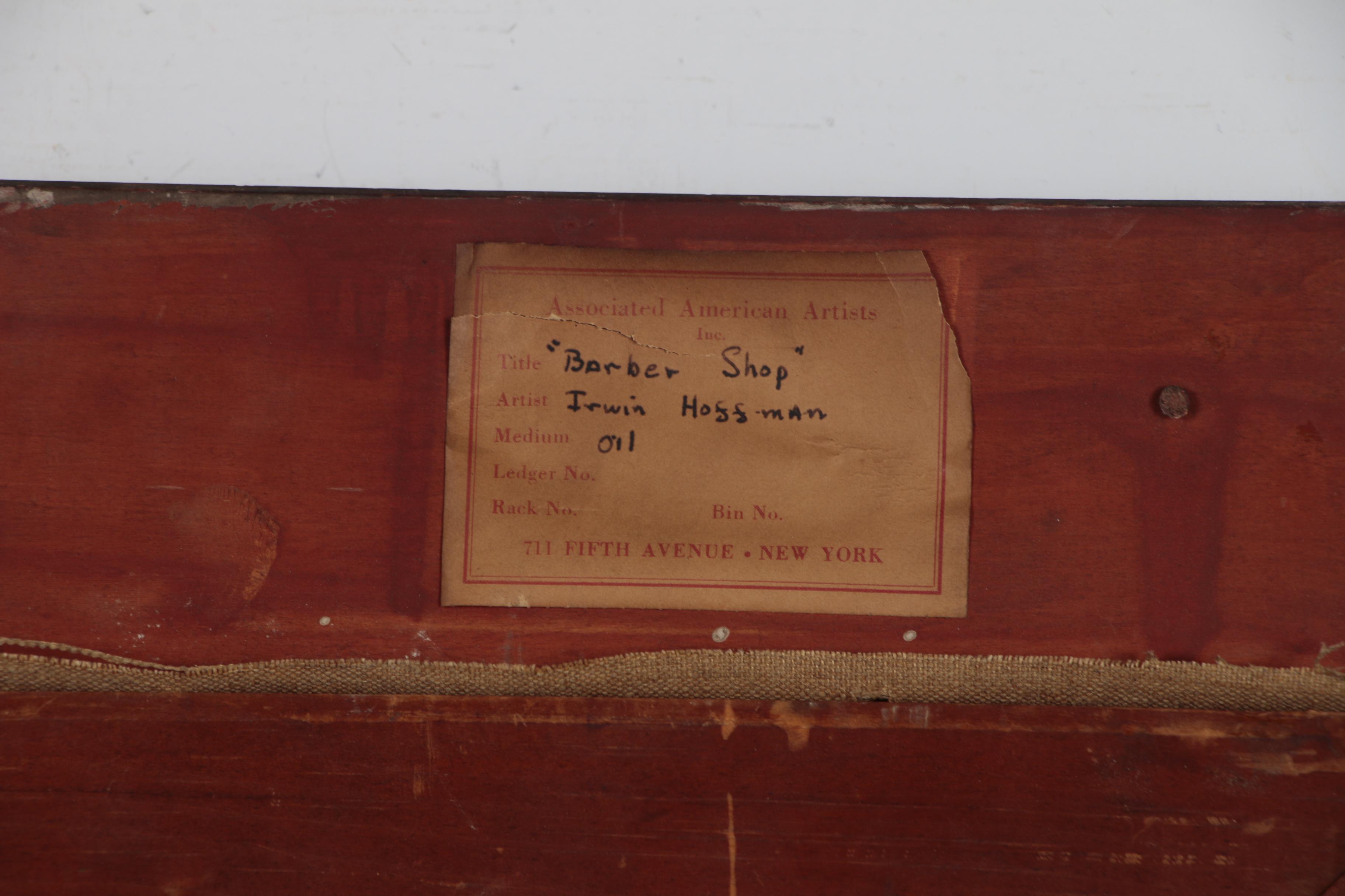 Irwin D. Hoffman Oil Painting "Barber Shop", circa 1936