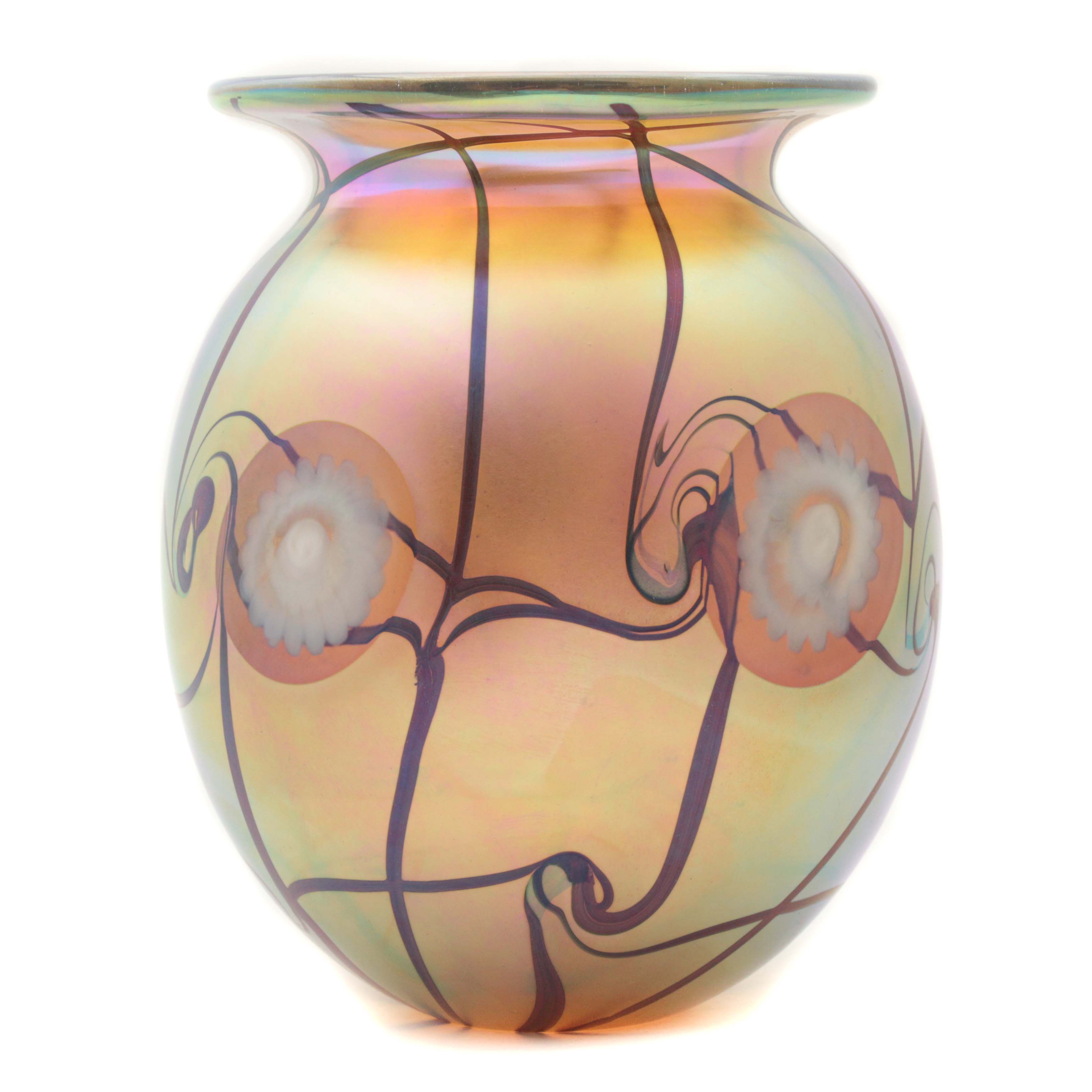 Robert Eickholt Hand Blown Iridescent Art Glass Vase