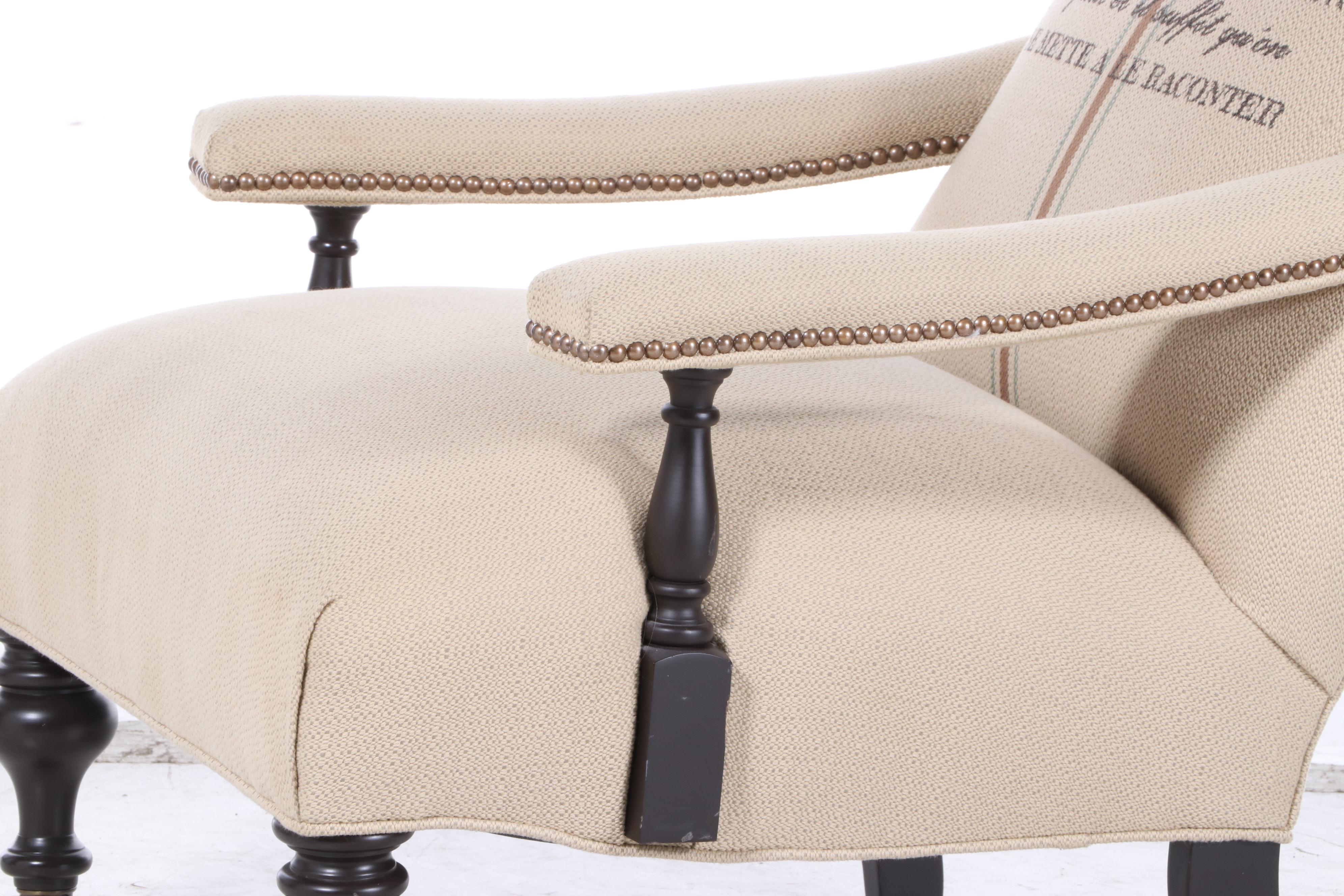 Arhaus Upholstered Lounge Chair with Jean-Paul Sartre Quote