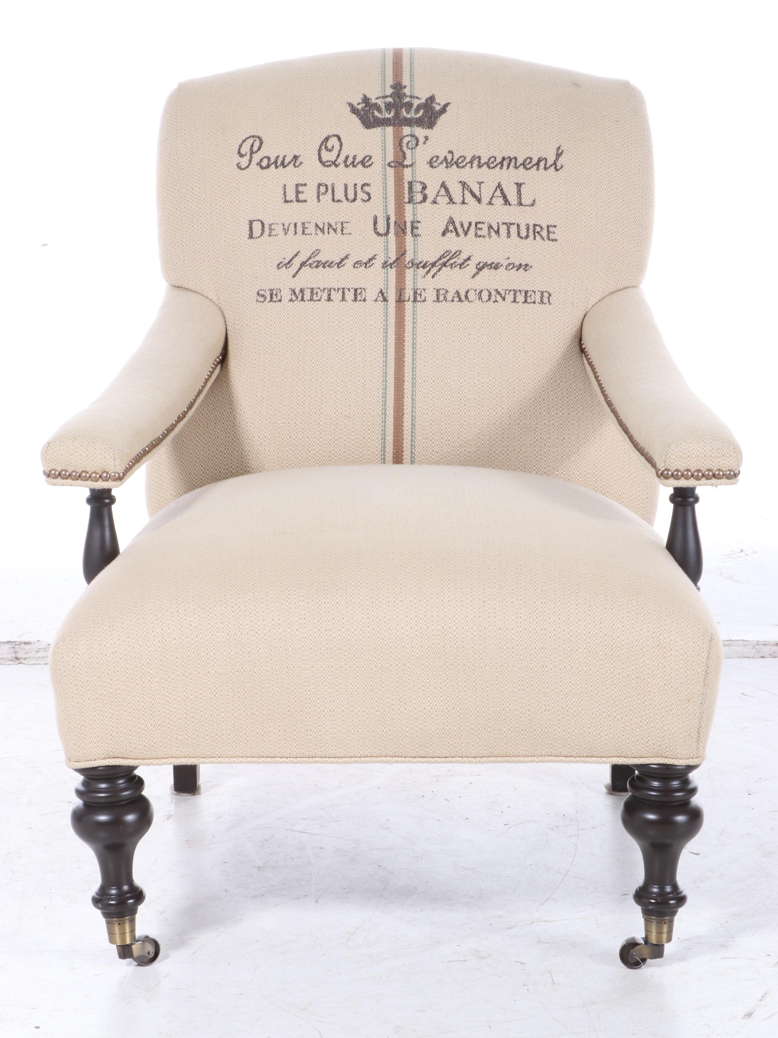 Arhaus Upholstered Lounge Chair with Jean-Paul Sartre Quote
