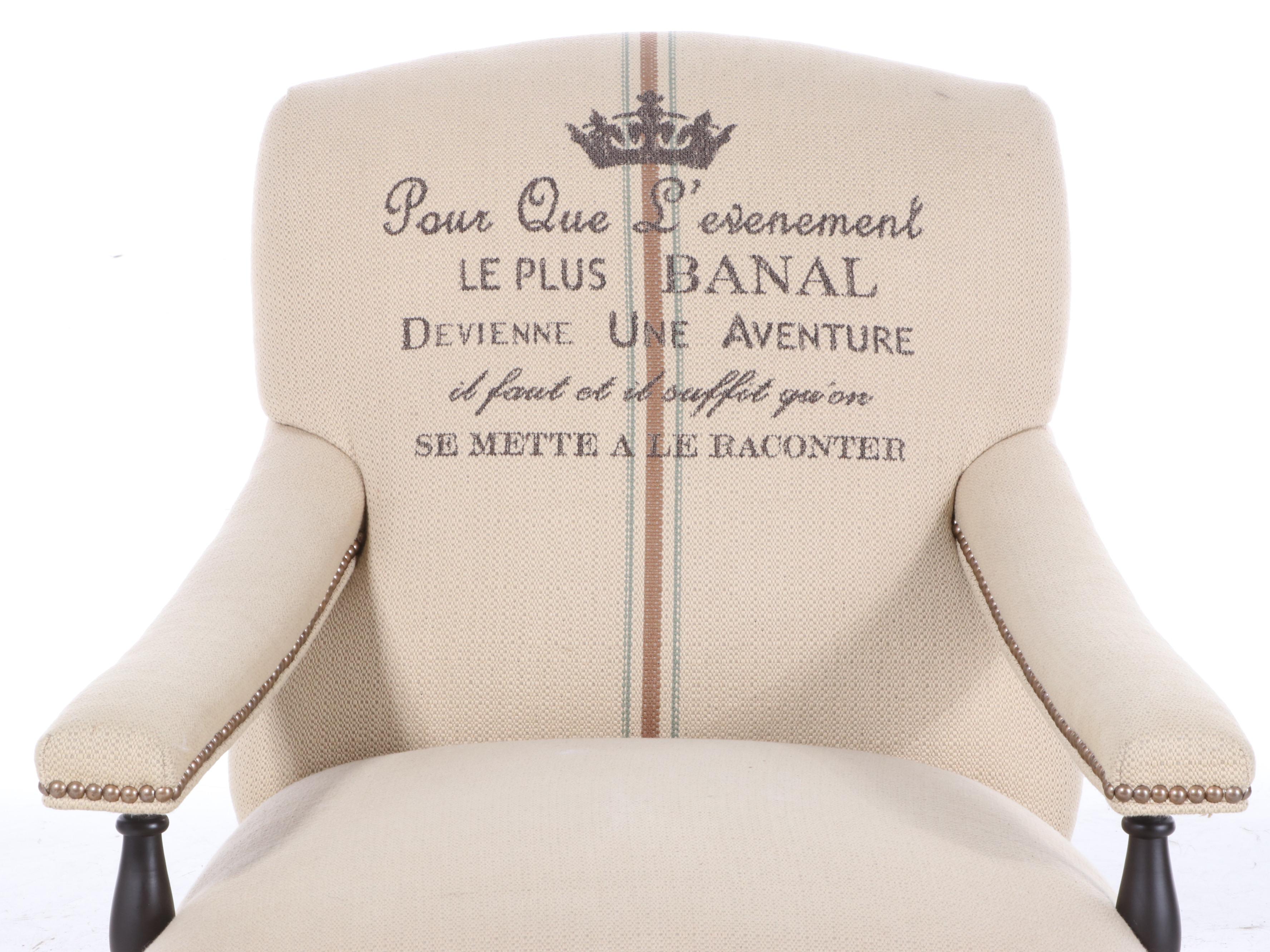 Arhaus Upholstered Lounge Chair with Jean-Paul Sartre Quote