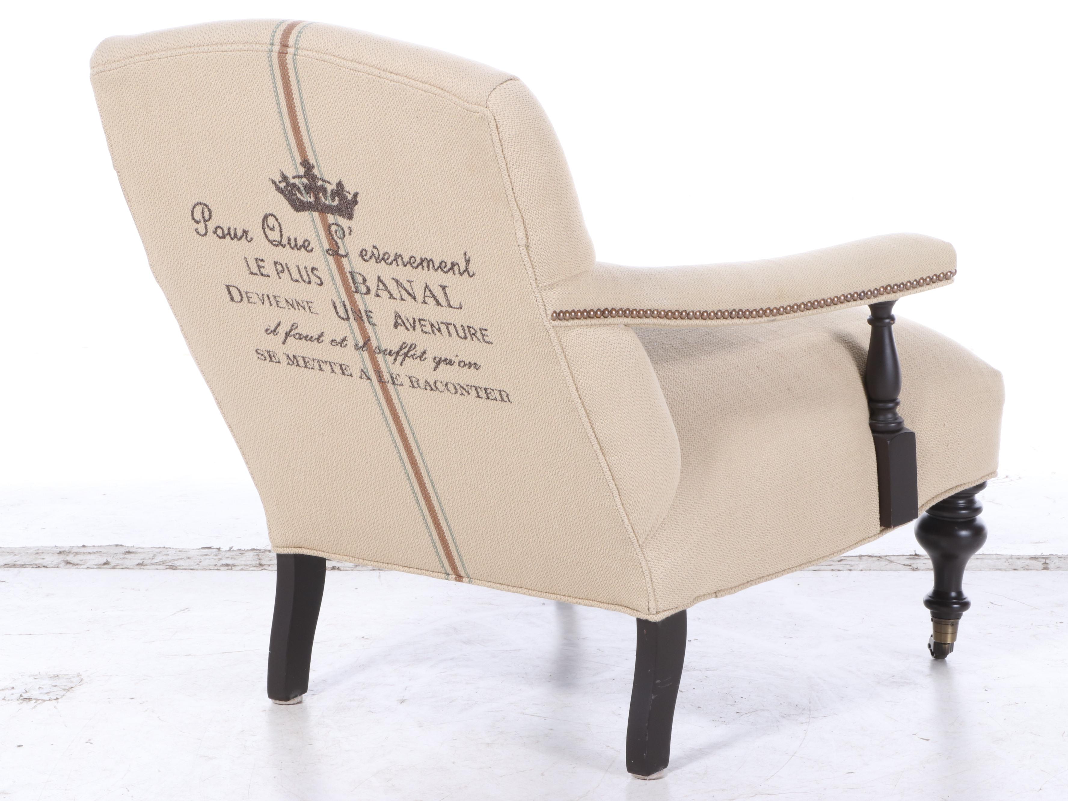 Arhaus Upholstered Lounge Chair with Jean-Paul Sartre Quote