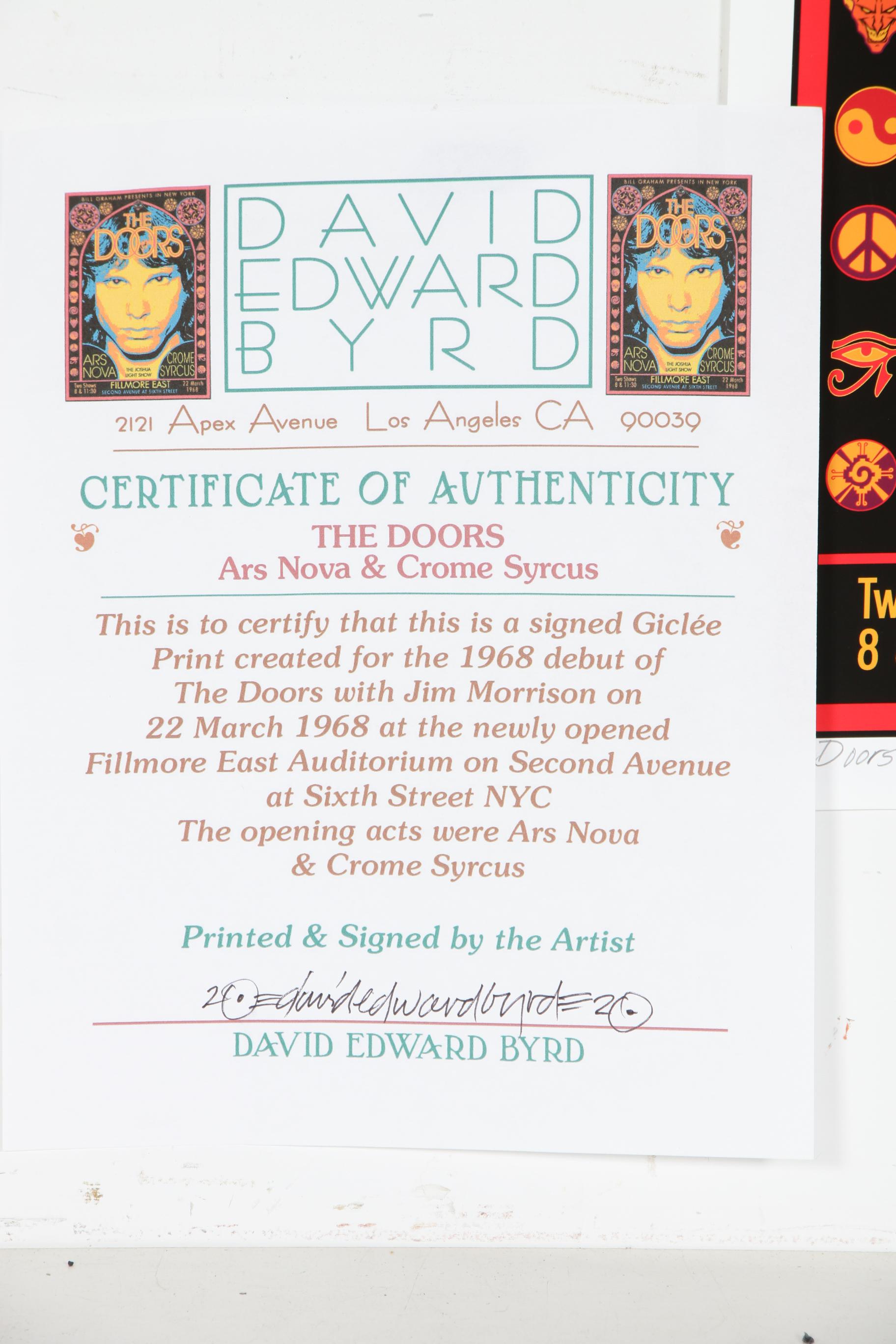 David Edward Byrd Giclée "The Doors - Debut - Fillmore East - 1969"