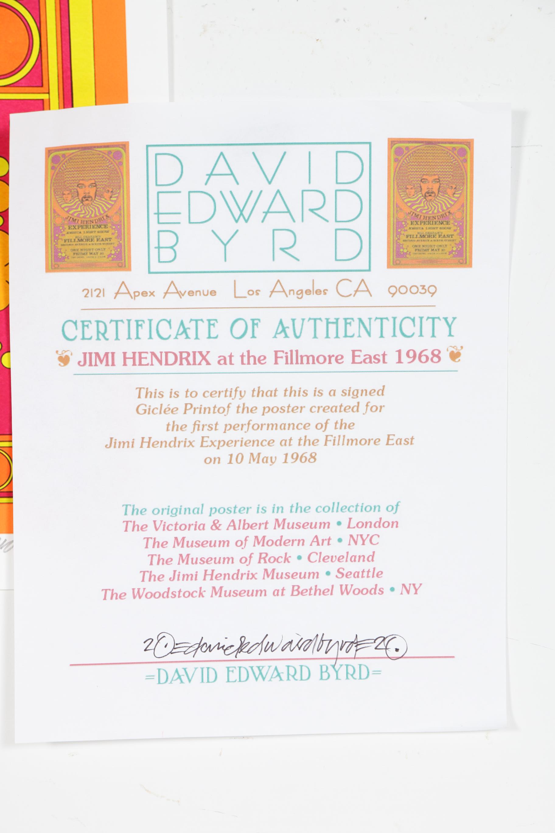 David Edward Byrd Giclée "Jimi Hendrix at the Fillmore East 1968"