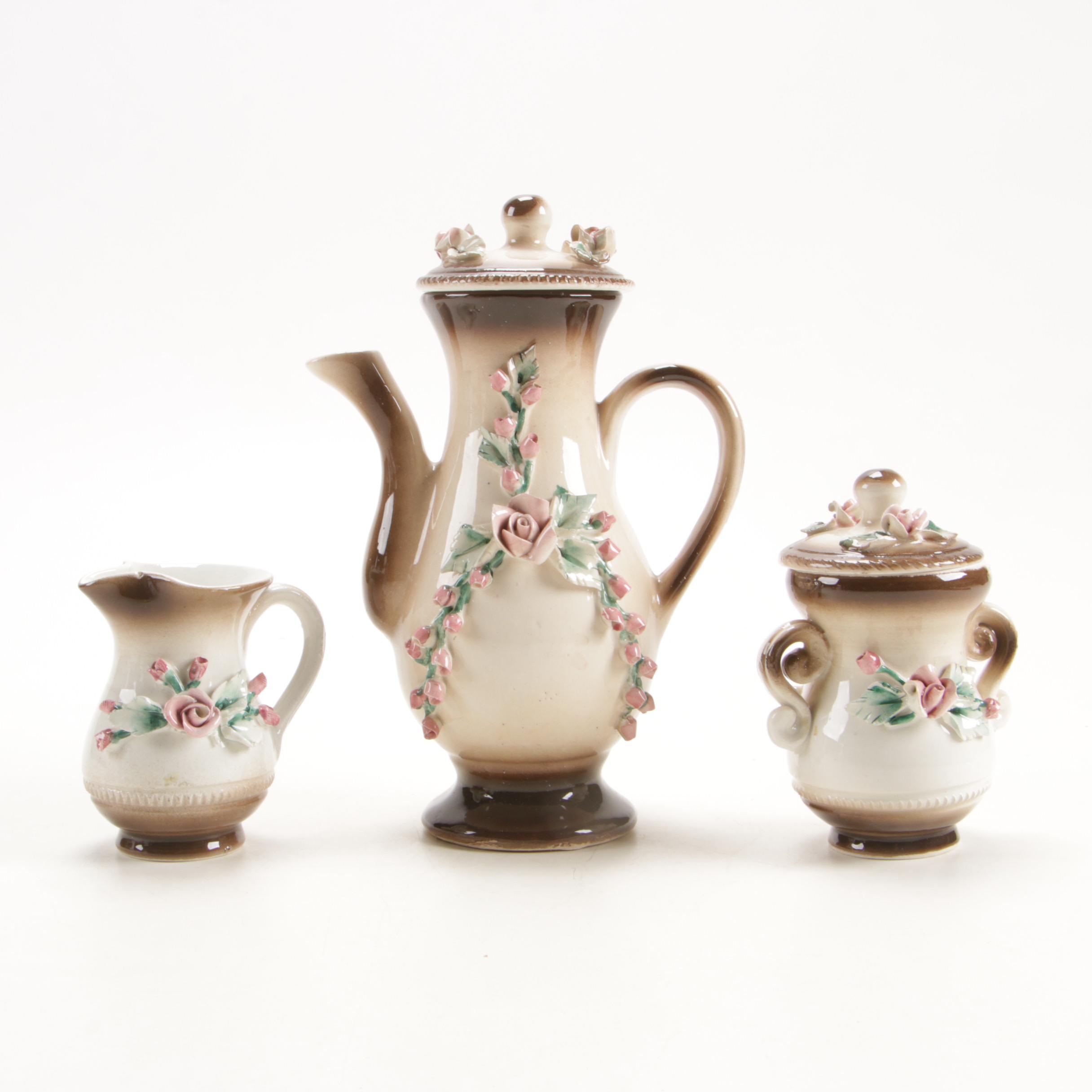 Capodimonte Rose Themed Coffee Service, 20th Century