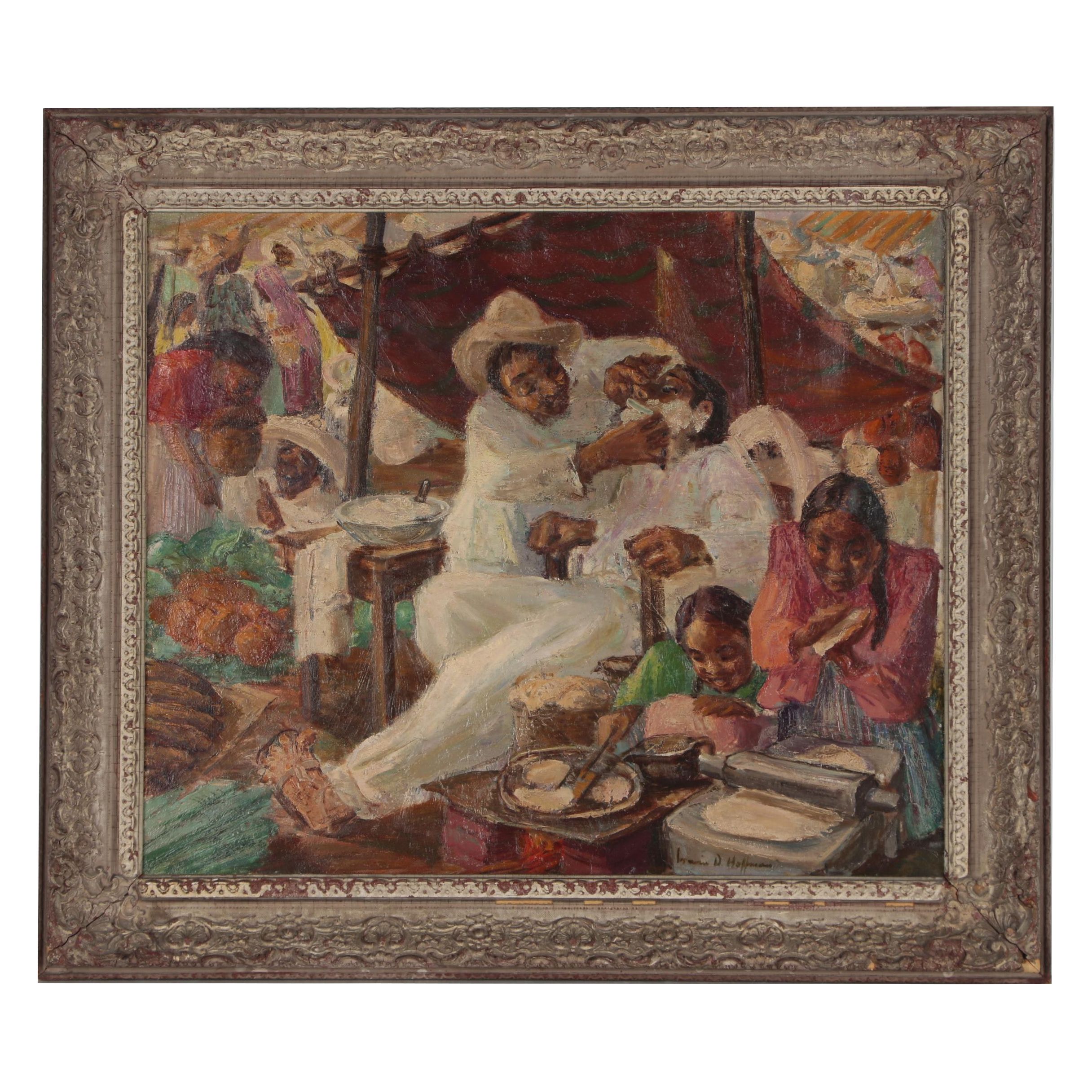 Irwin D. Hoffman Oil Painting "Barber Shop", circa 1936
