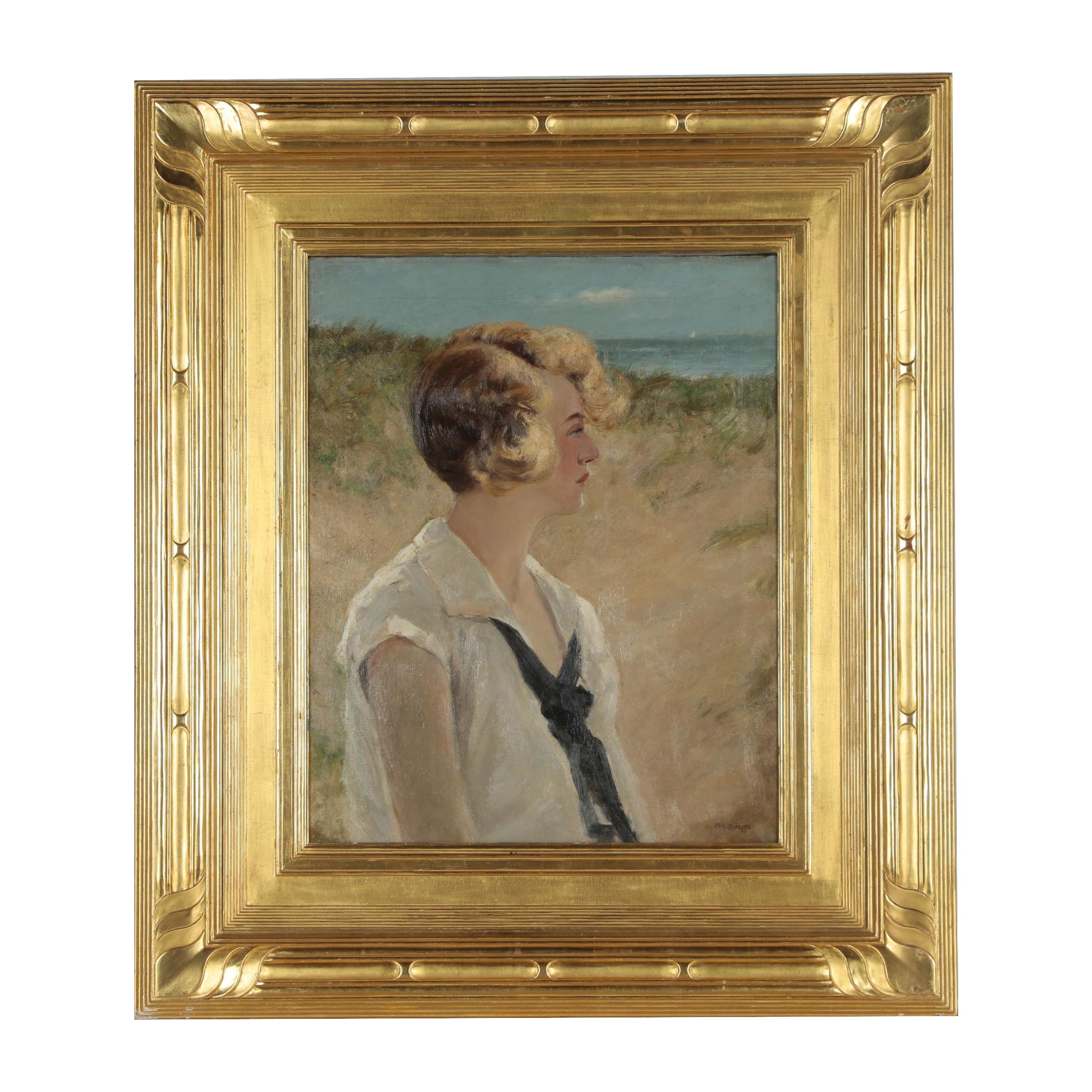 Charles Paul Gruppé Portrait Oil Painting, Early 20th Century