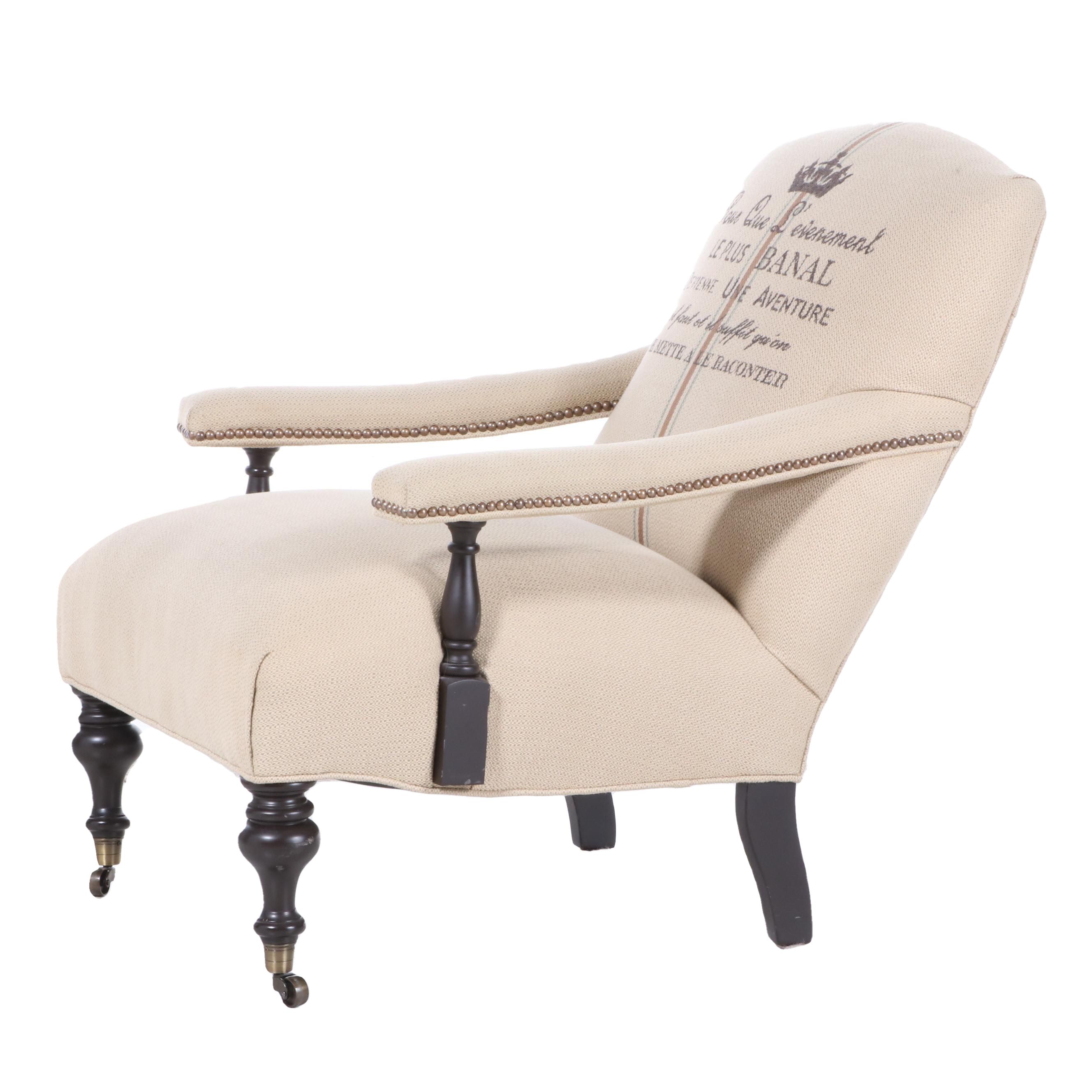 Arhaus Upholstered Lounge Chair with Jean-Paul Sartre Quote
