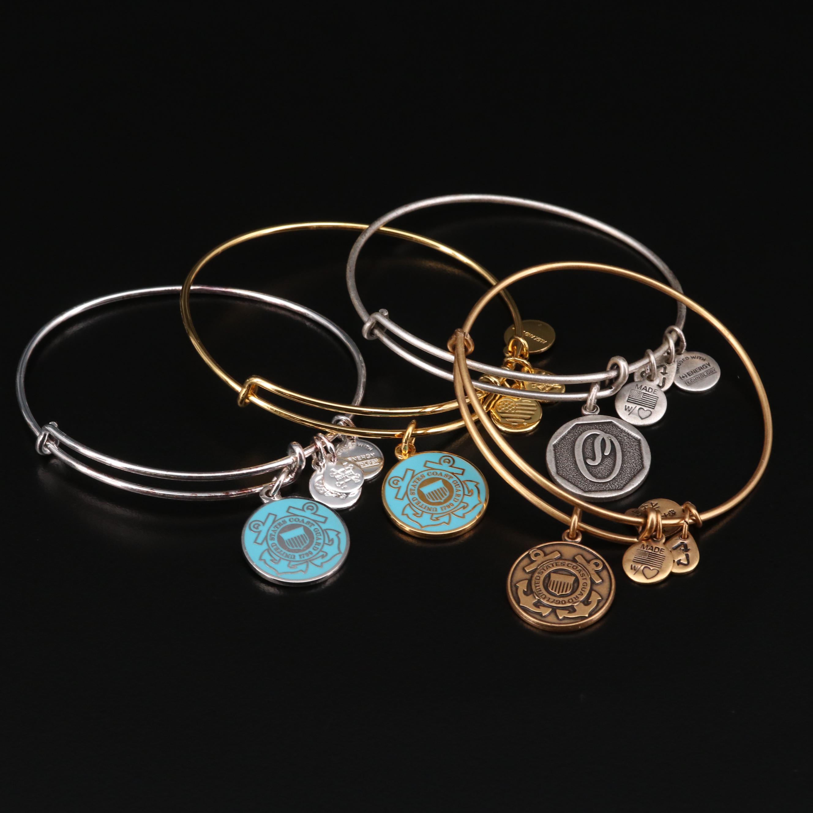 Alex and Ani Bracelet with Coast Guard and 'O' Charms