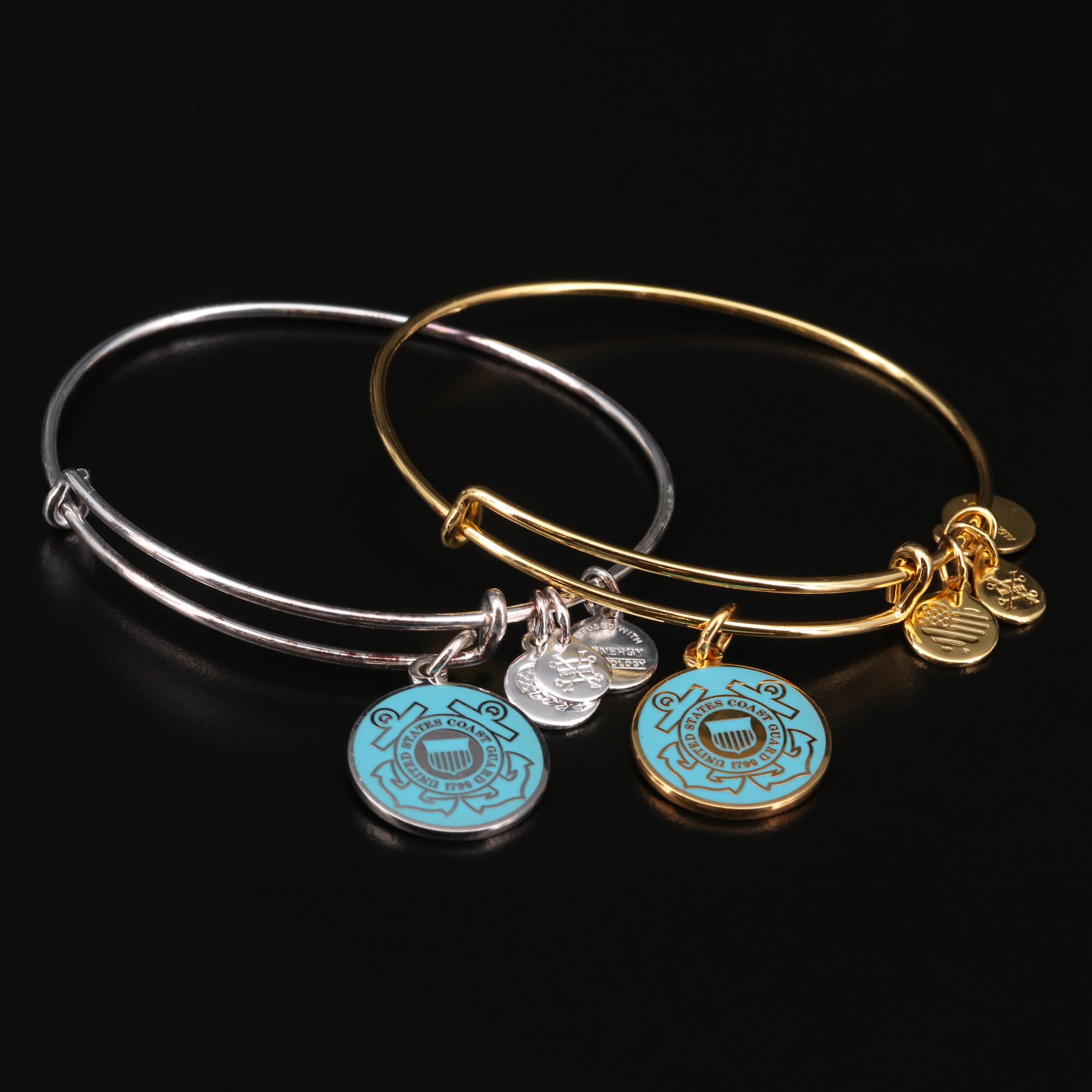 Alex and Ani Bracelet with Coast Guard and 'O' Charms