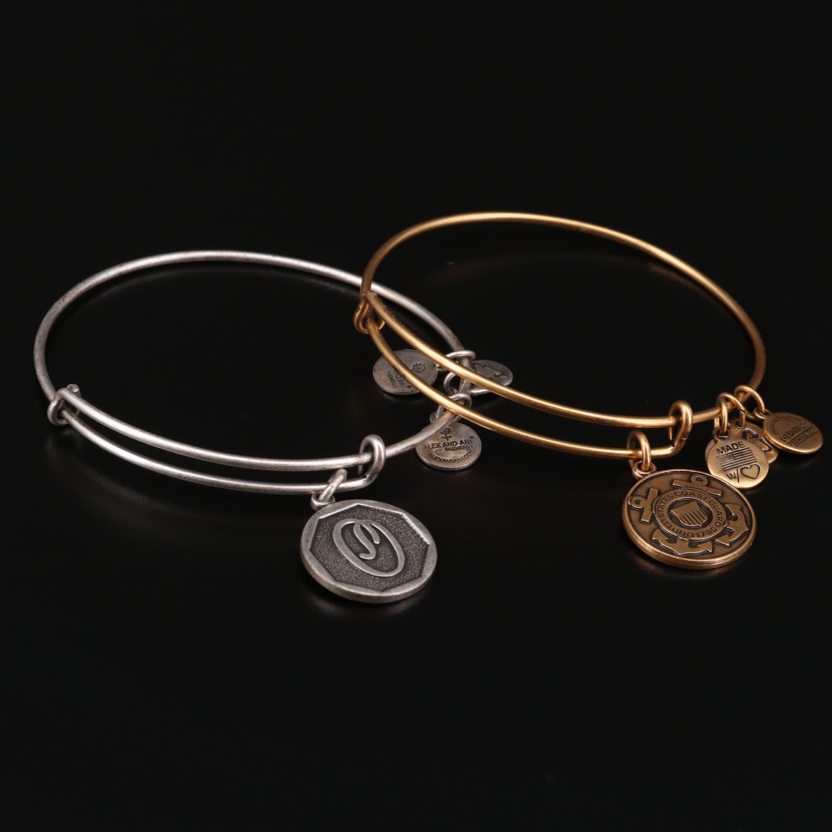 Alex and Ani Bracelet with Coast Guard and 'O' Charms