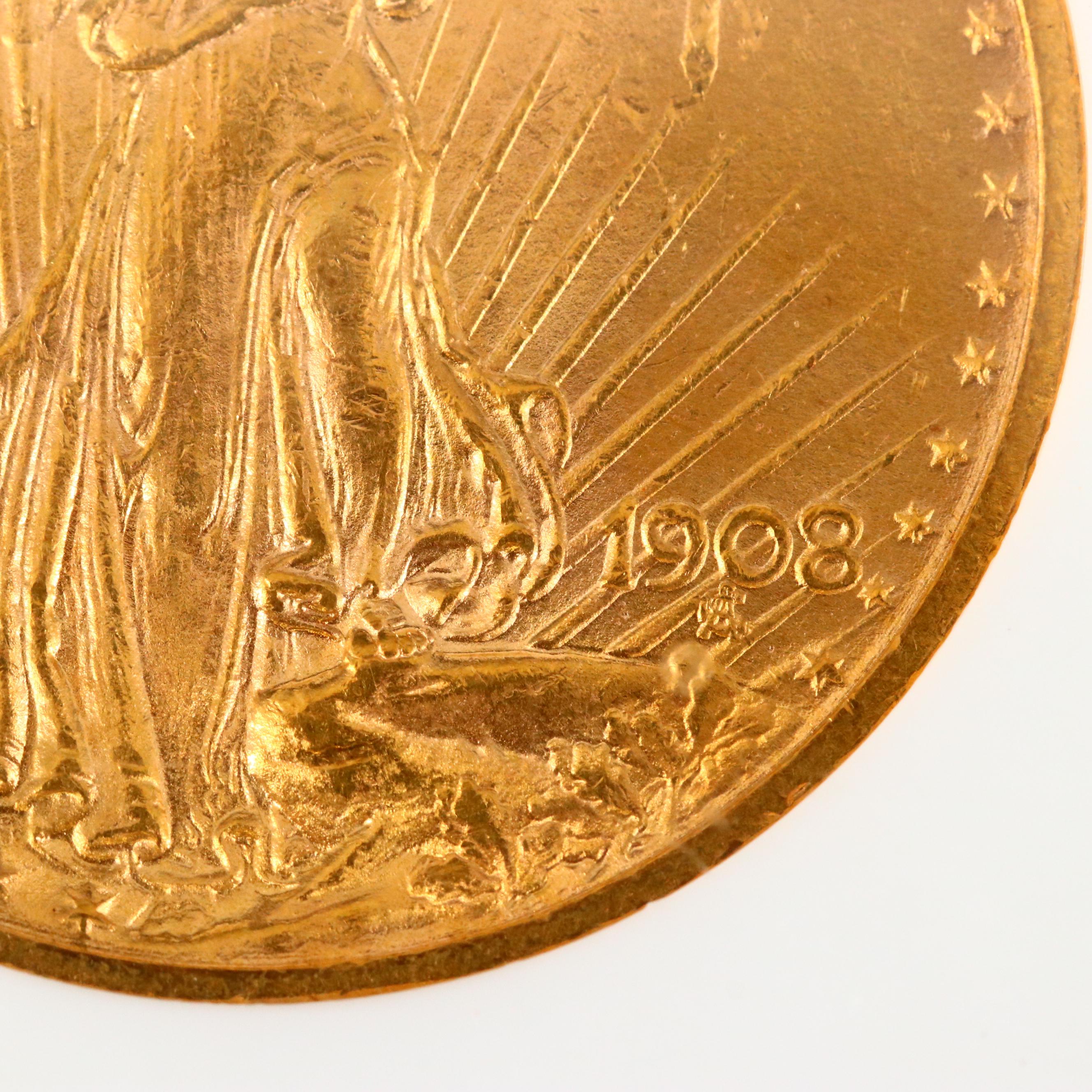 NGC Graded MS63 1908 No Motto $20 Saint Gaudens Gold Coin