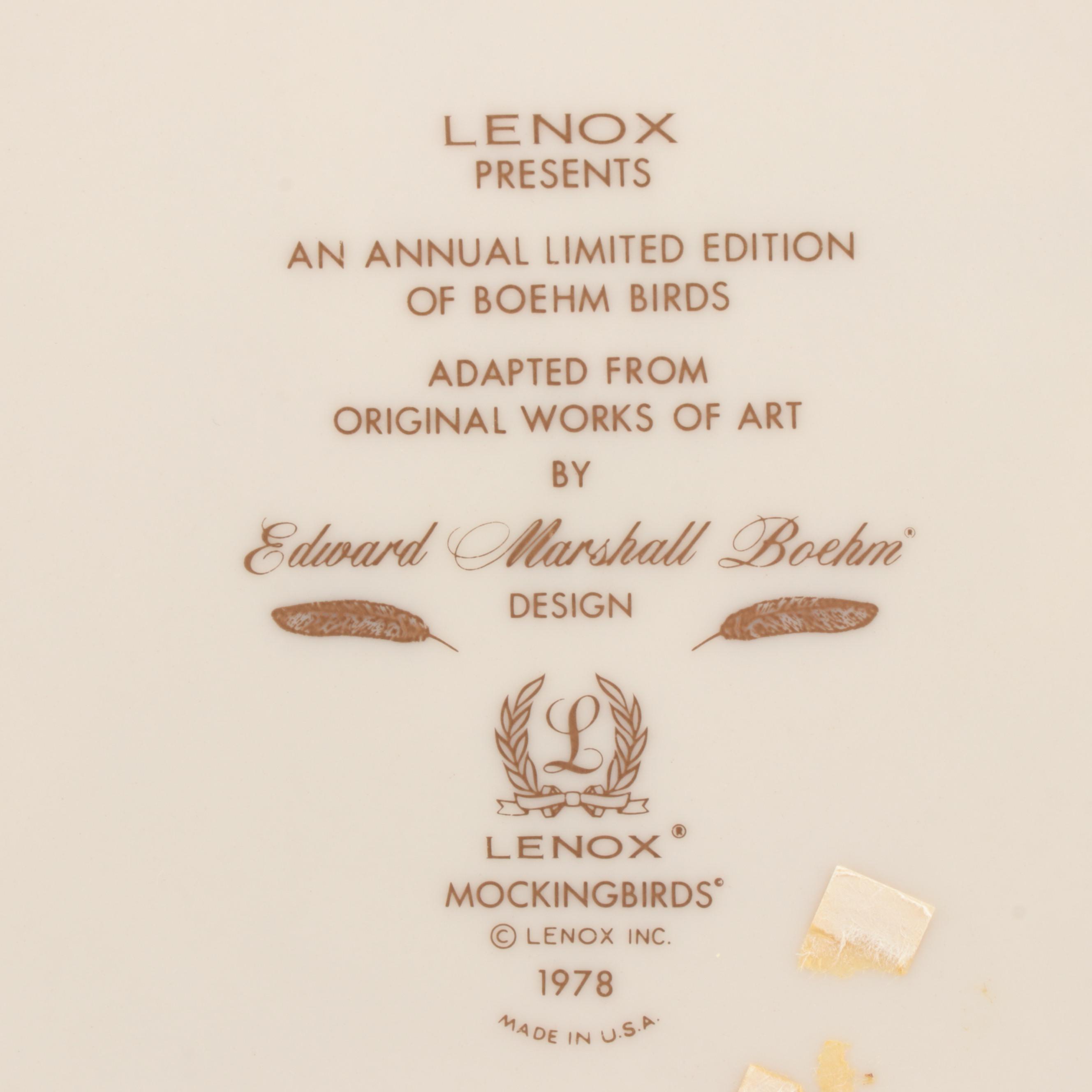Lenox Limited Edition "Boehm Birds" Dinner Plates, 1970 and 1978