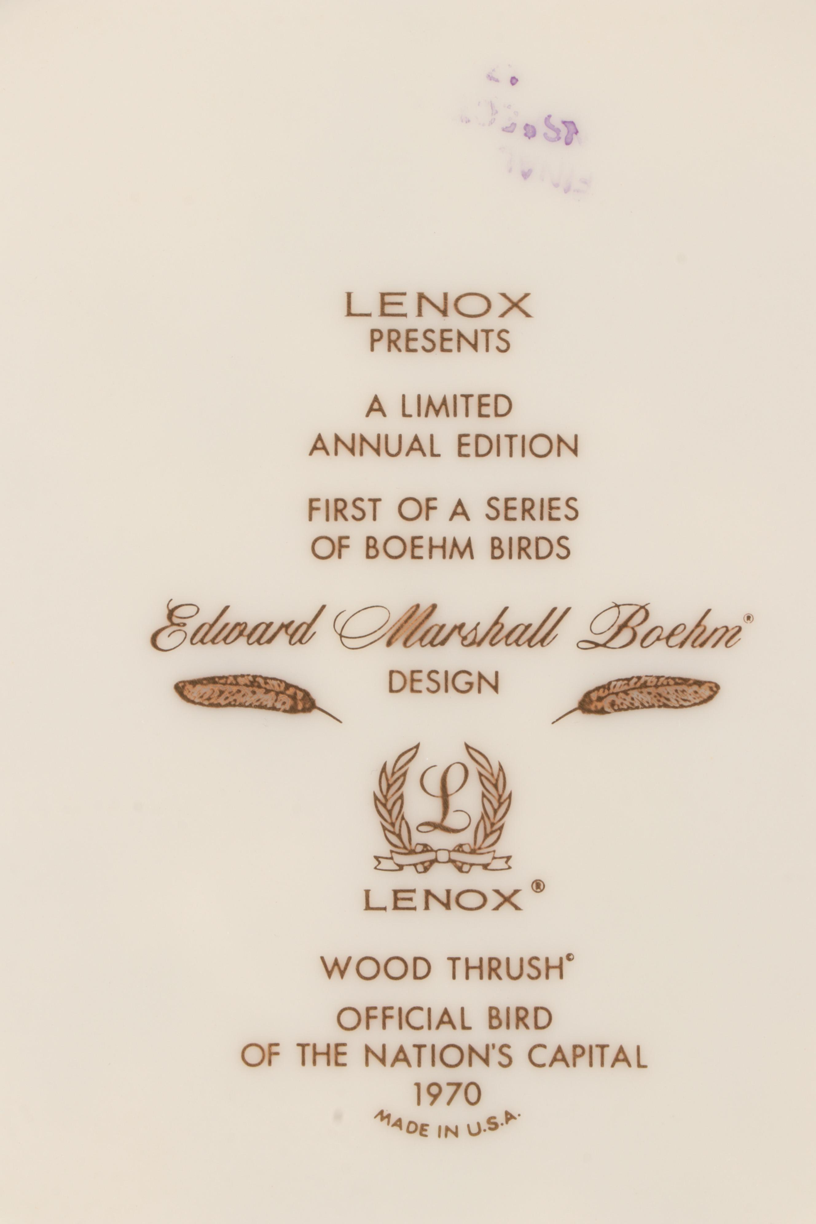 Lenox Limited Edition "Boehm Birds" Dinner Plates, 1970 and 1978