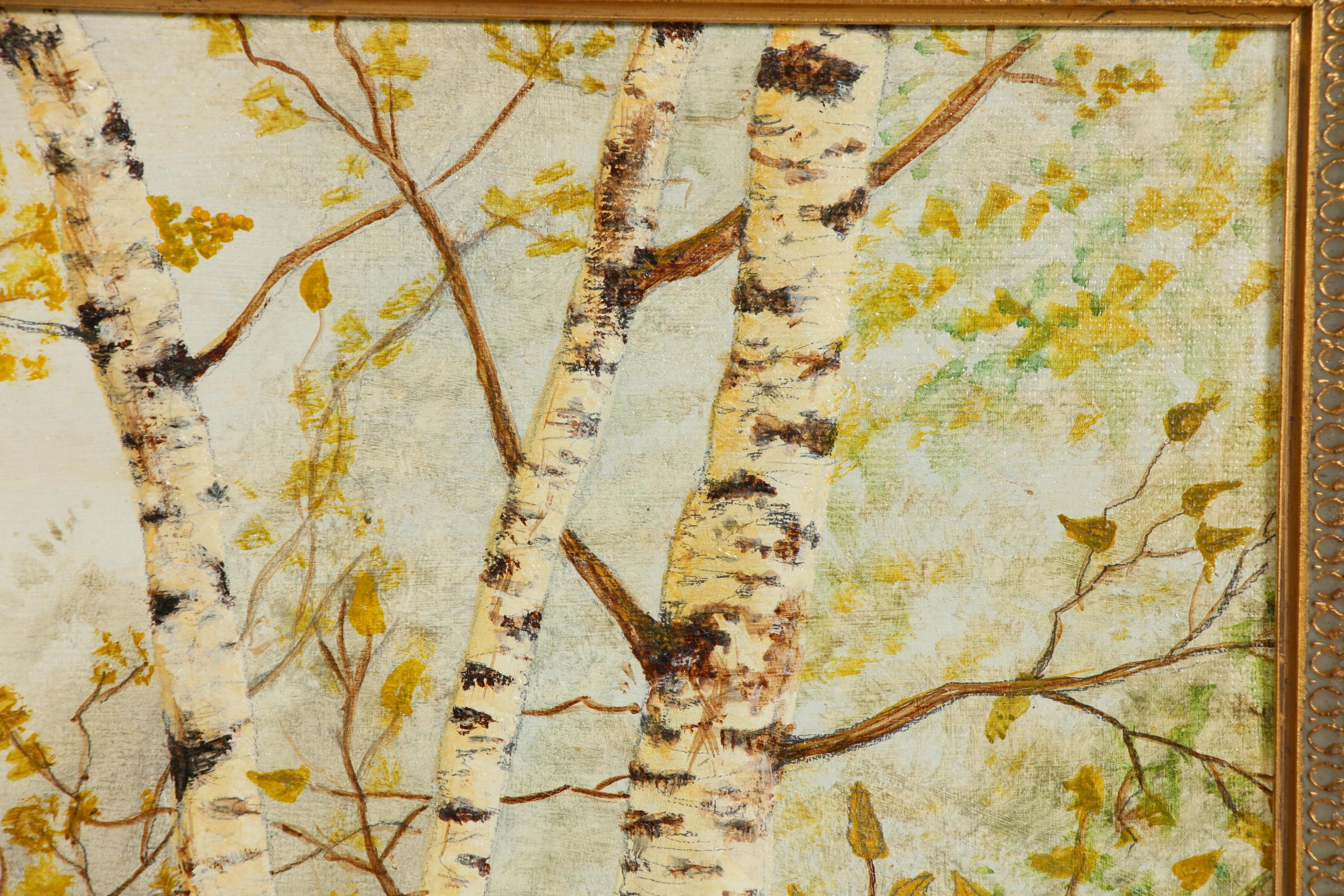 Robert E. Wright Folk Art Oil Painting "The Owls", 1983