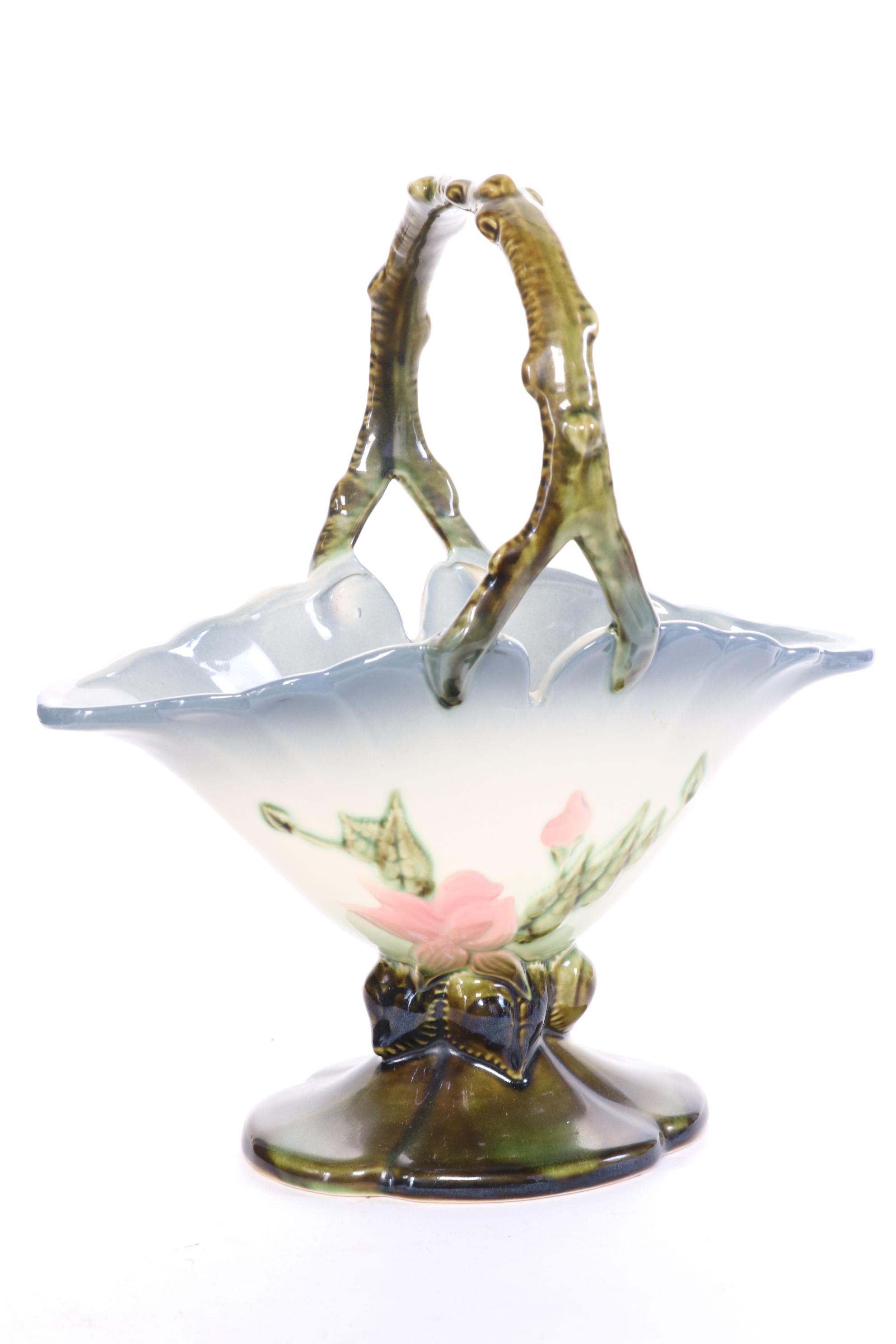 Hull Art Pottery "Woodland" Candle Holders and Basket Vase, 1950s