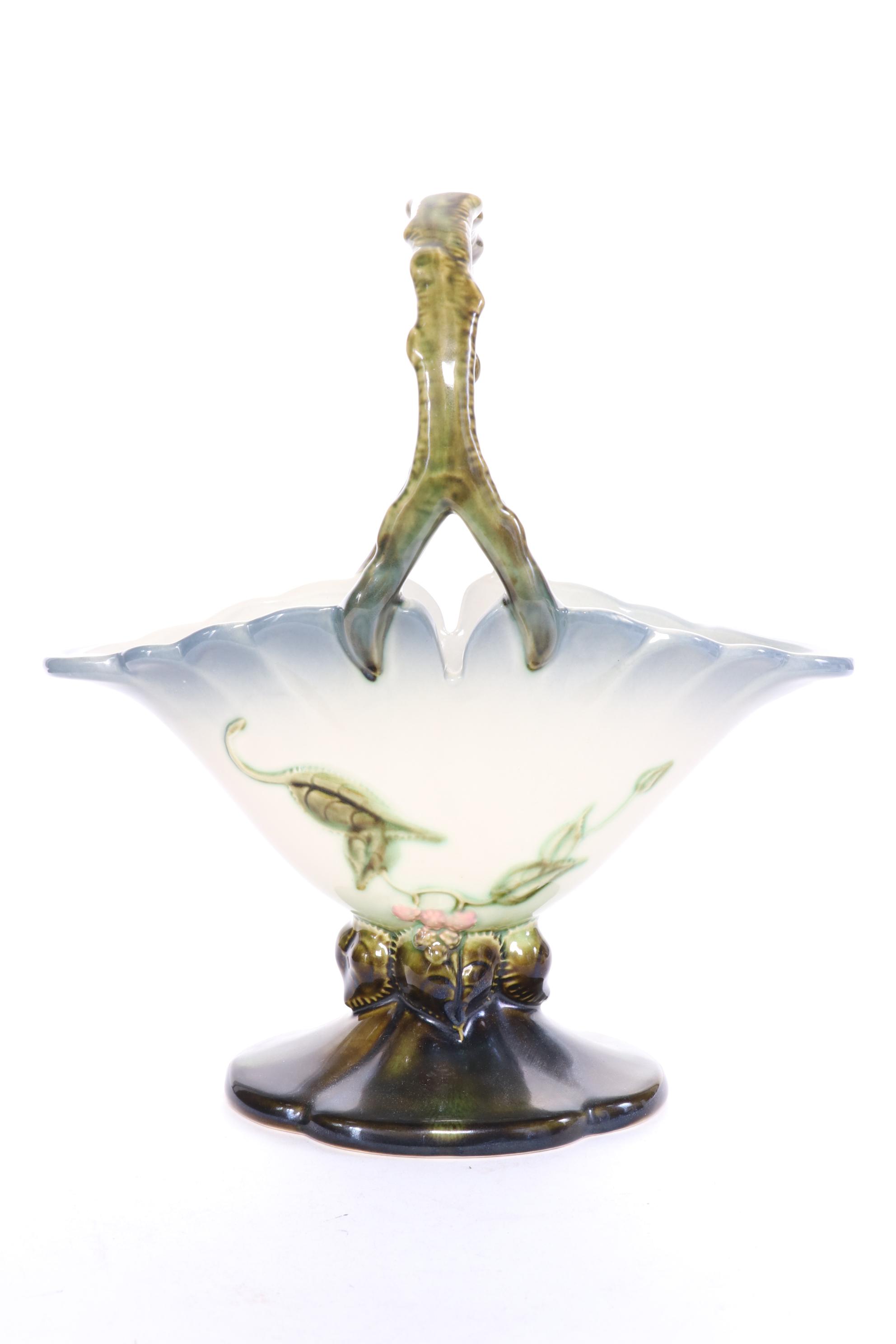 Hull Art Pottery "Woodland" Candle Holders and Basket Vase, 1950s