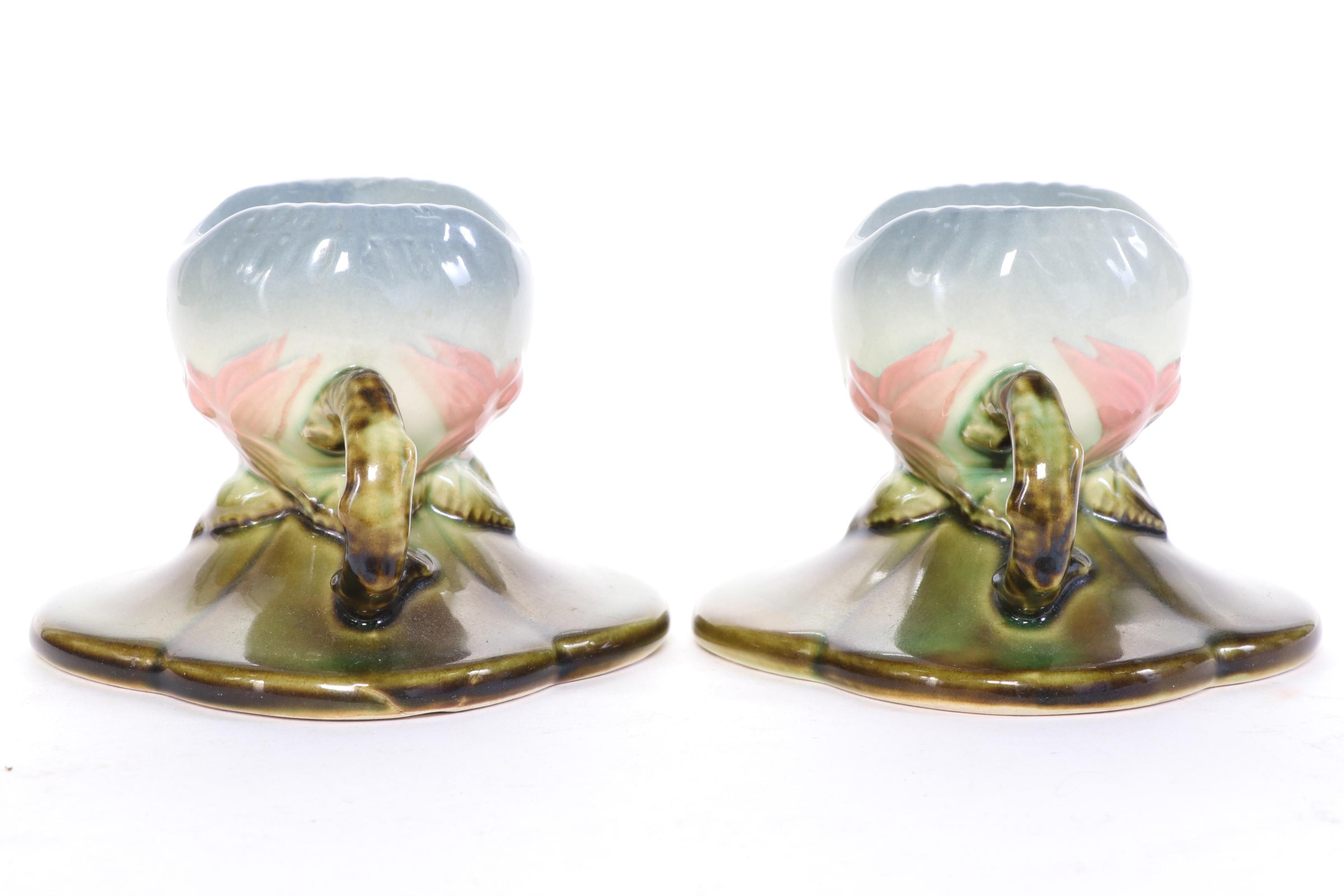 Hull Art Pottery "Woodland" Candle Holders and Basket Vase, 1950s