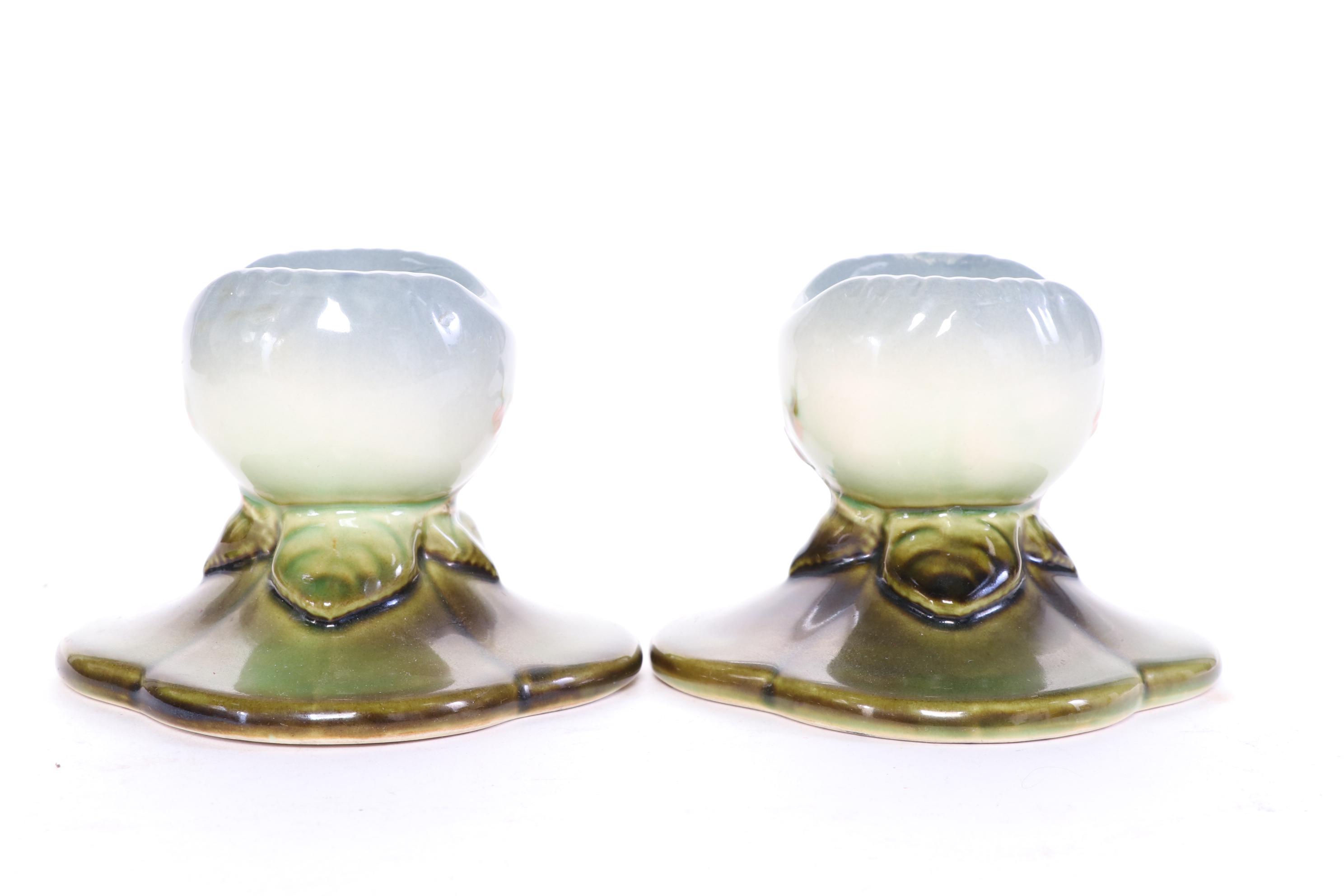 Hull Art Pottery "Woodland" Candle Holders and Basket Vase, 1950s