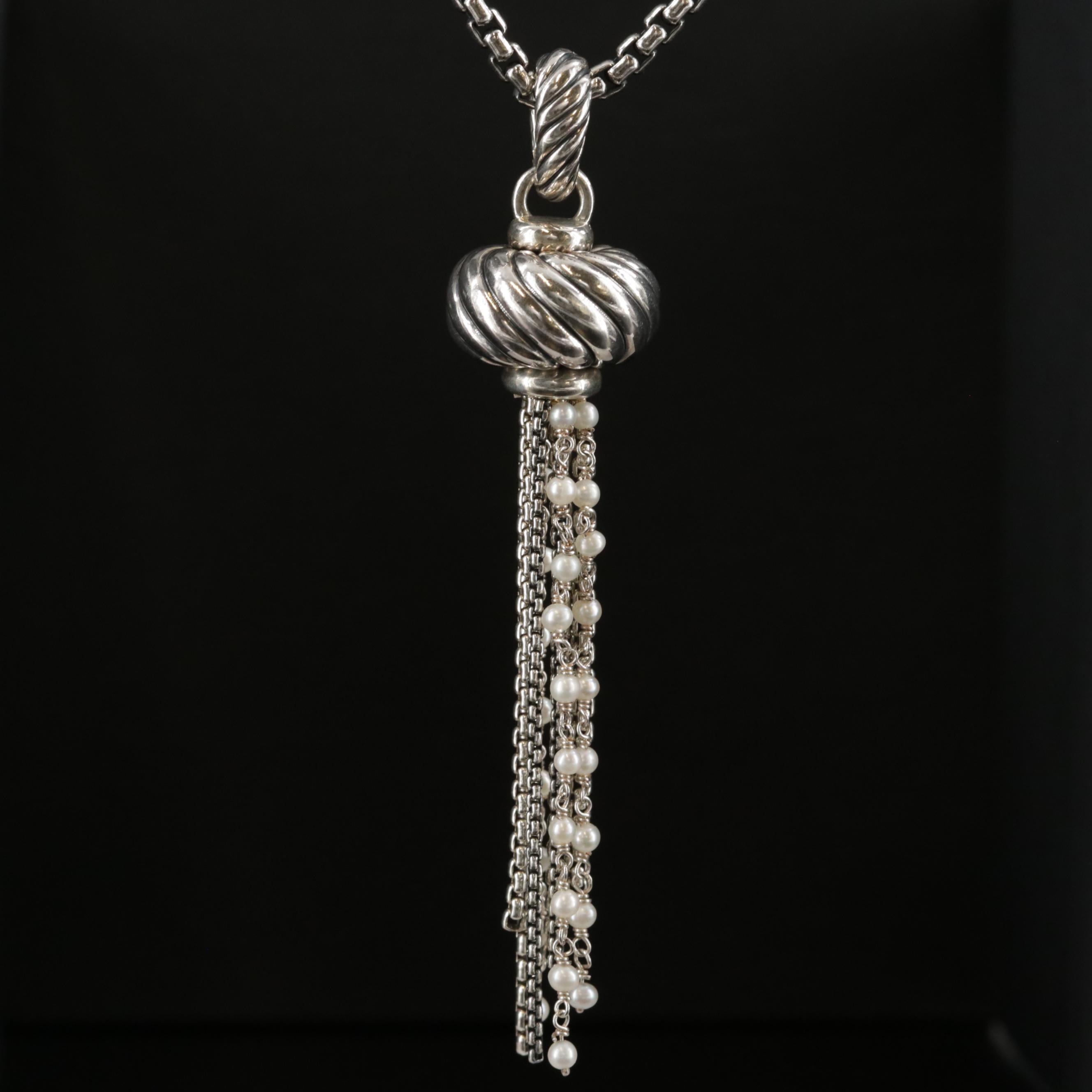 David Yurman Sterling Pearl Tassel Pendant Necklace