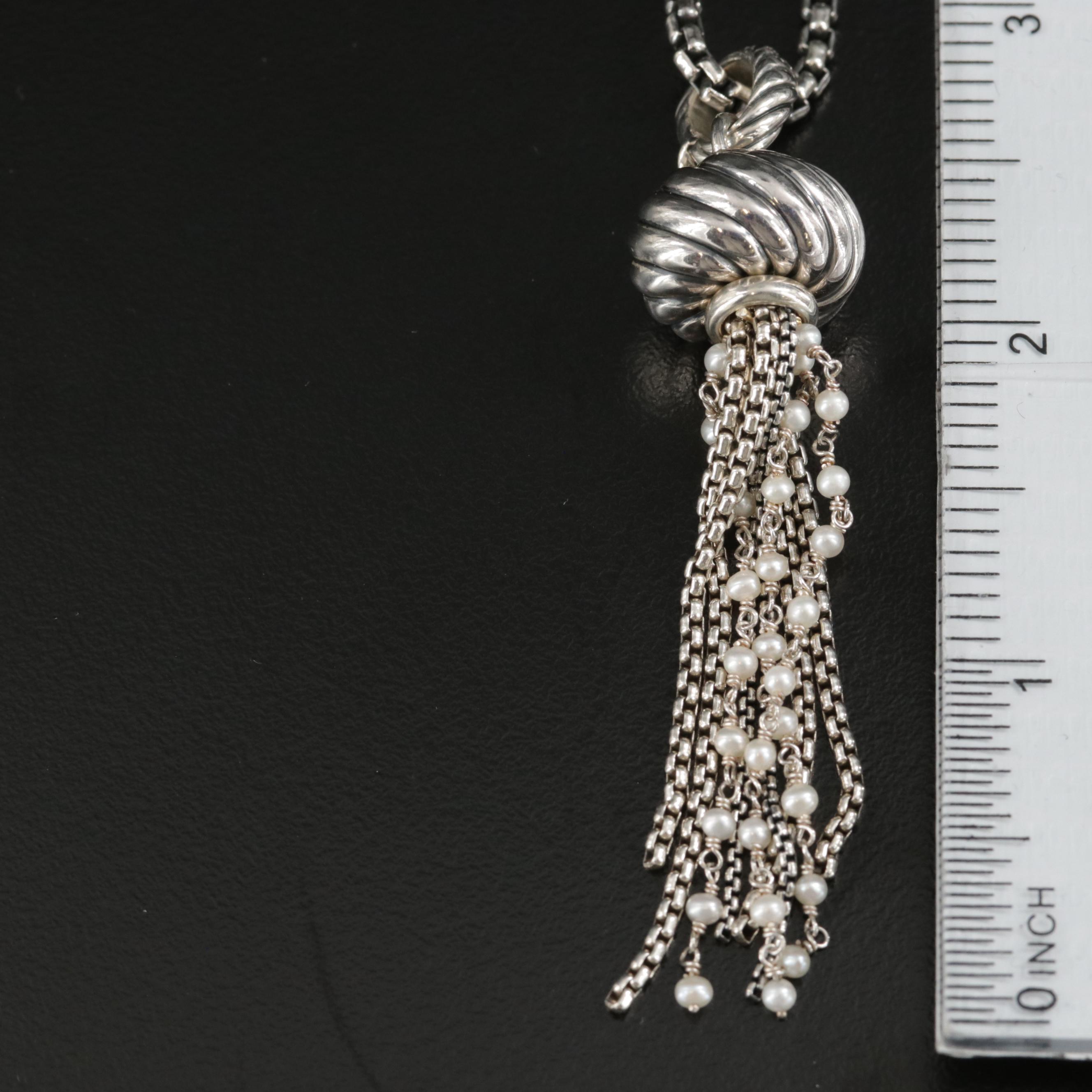 David Yurman Sterling Pearl Tassel Pendant Necklace