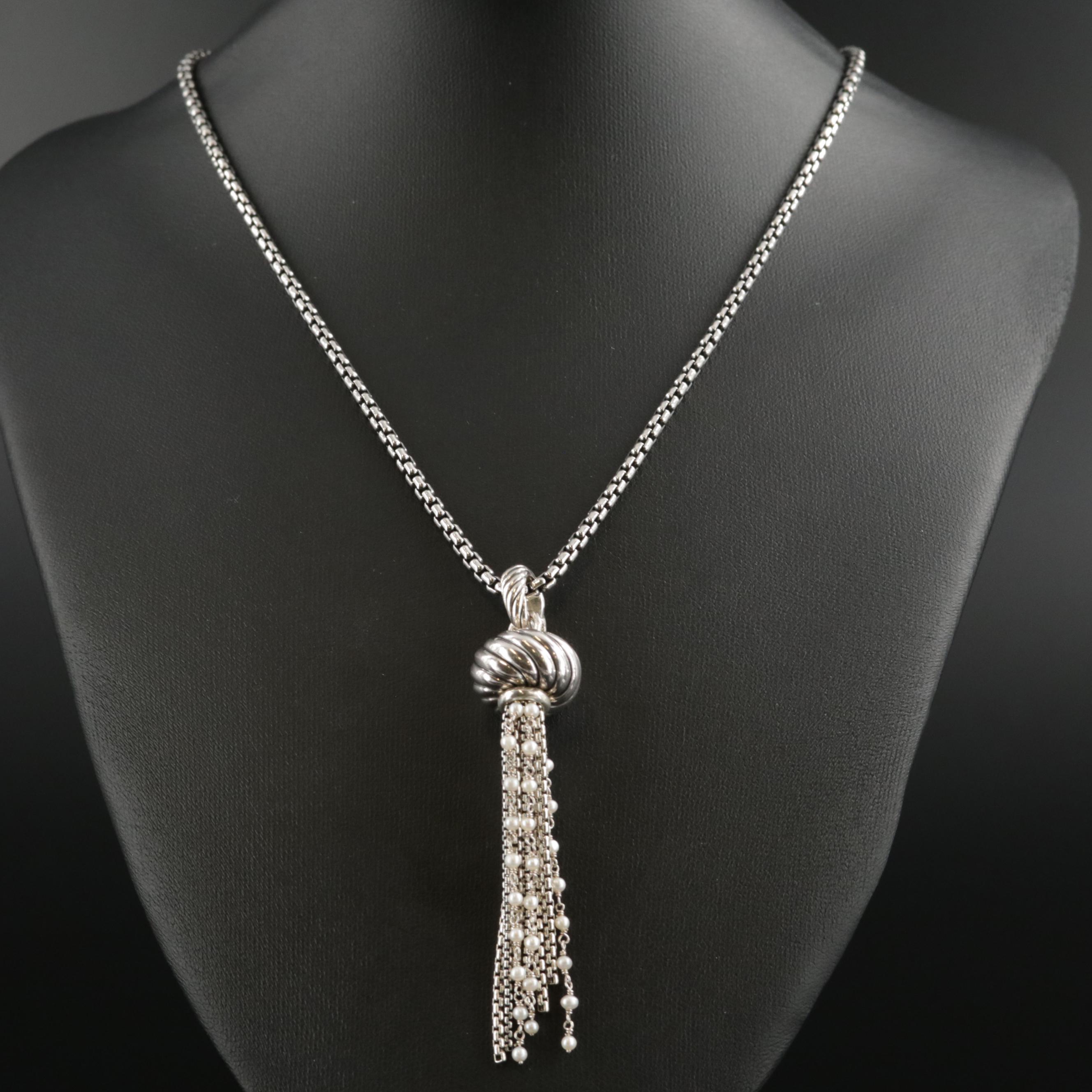 David Yurman Sterling Pearl Tassel Pendant Necklace