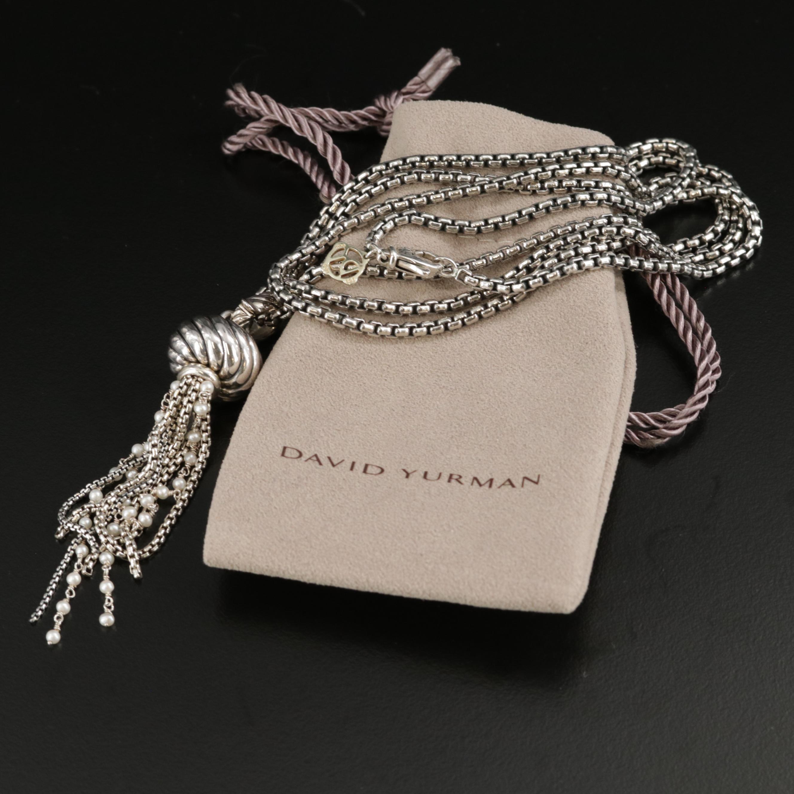 David Yurman Sterling Pearl Tassel Pendant Necklace